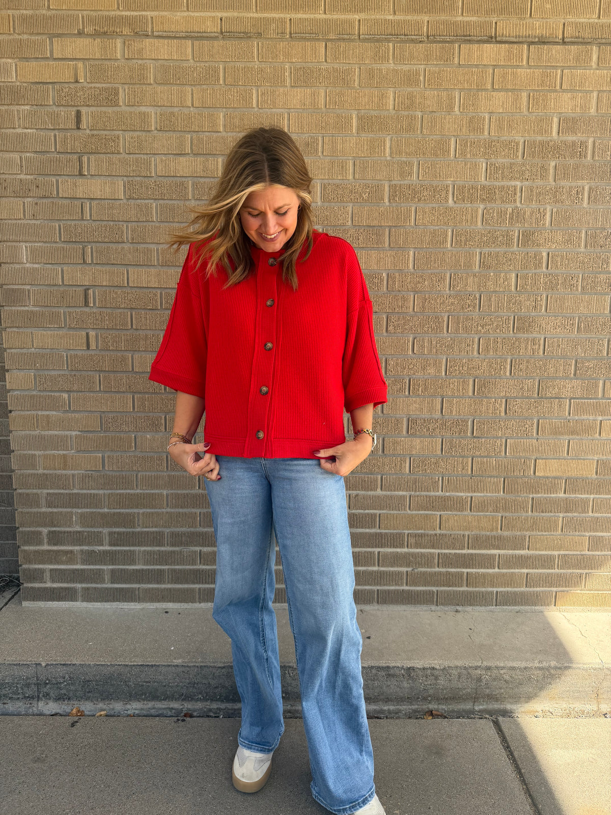 Short Sleeve Cardigan - Red