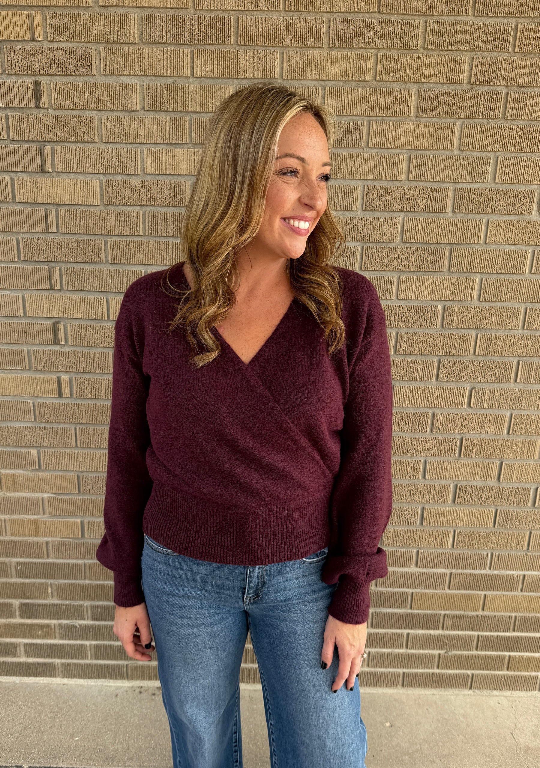 Dark Cherry Split Neck Sweater
