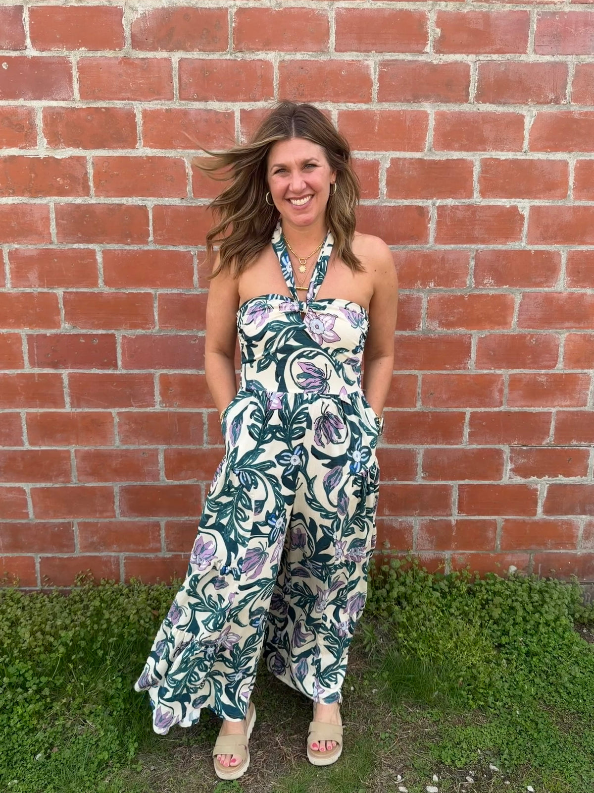 Teal Floral Jumpsuit