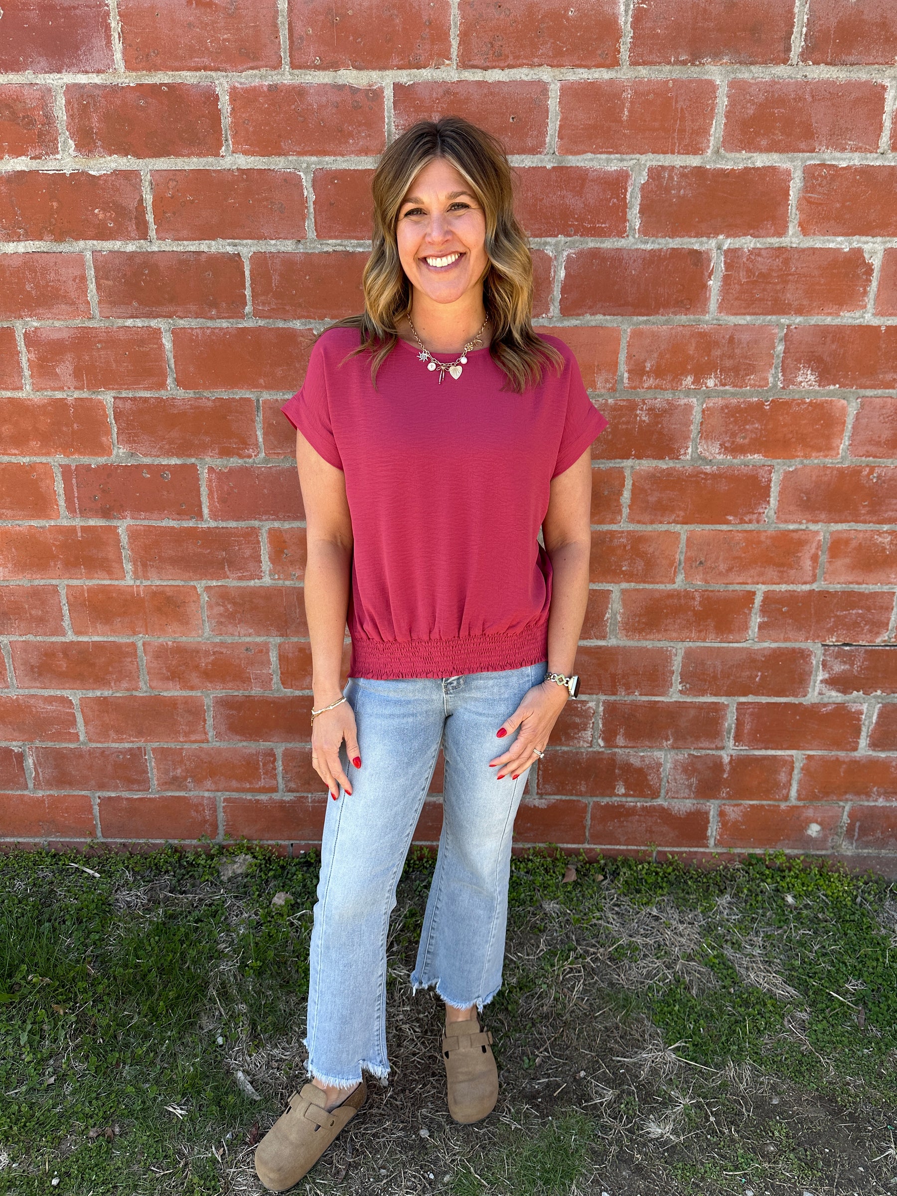 Smocked Hem Crinkle Top - Terracotta