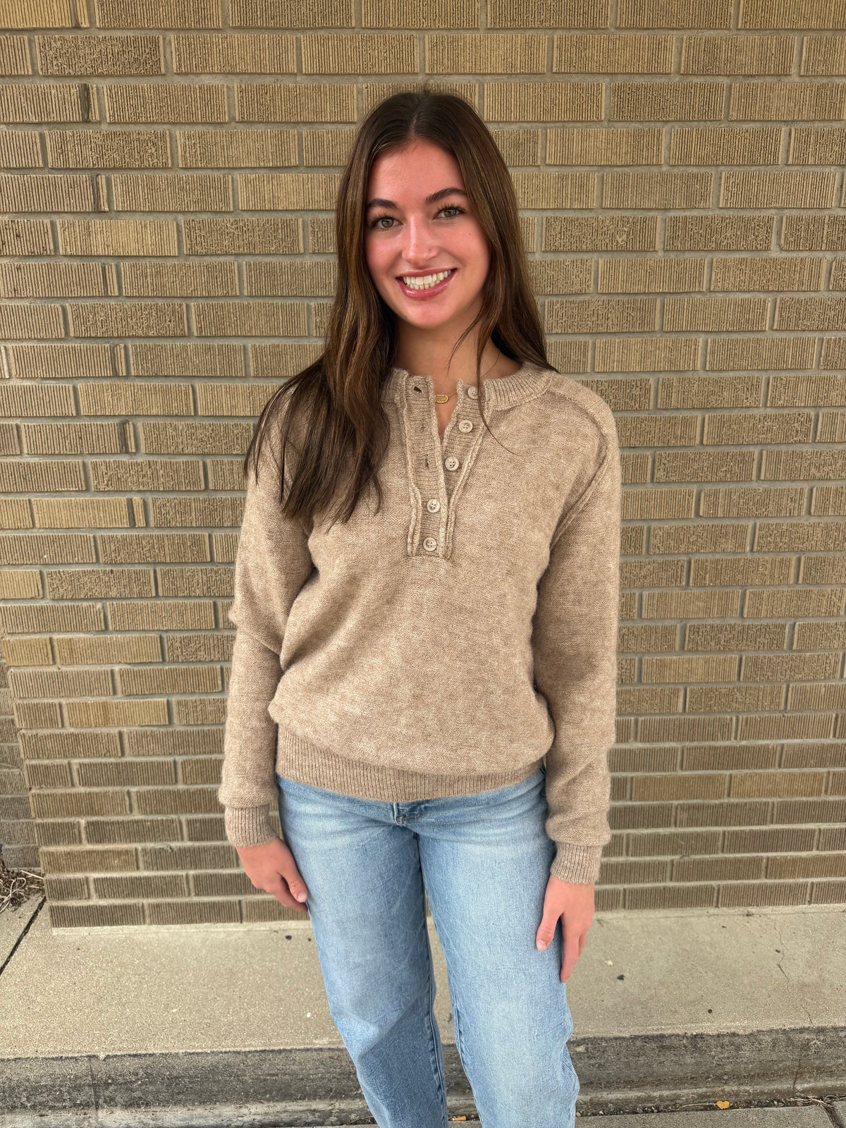 Half Button Sweater- Taupe