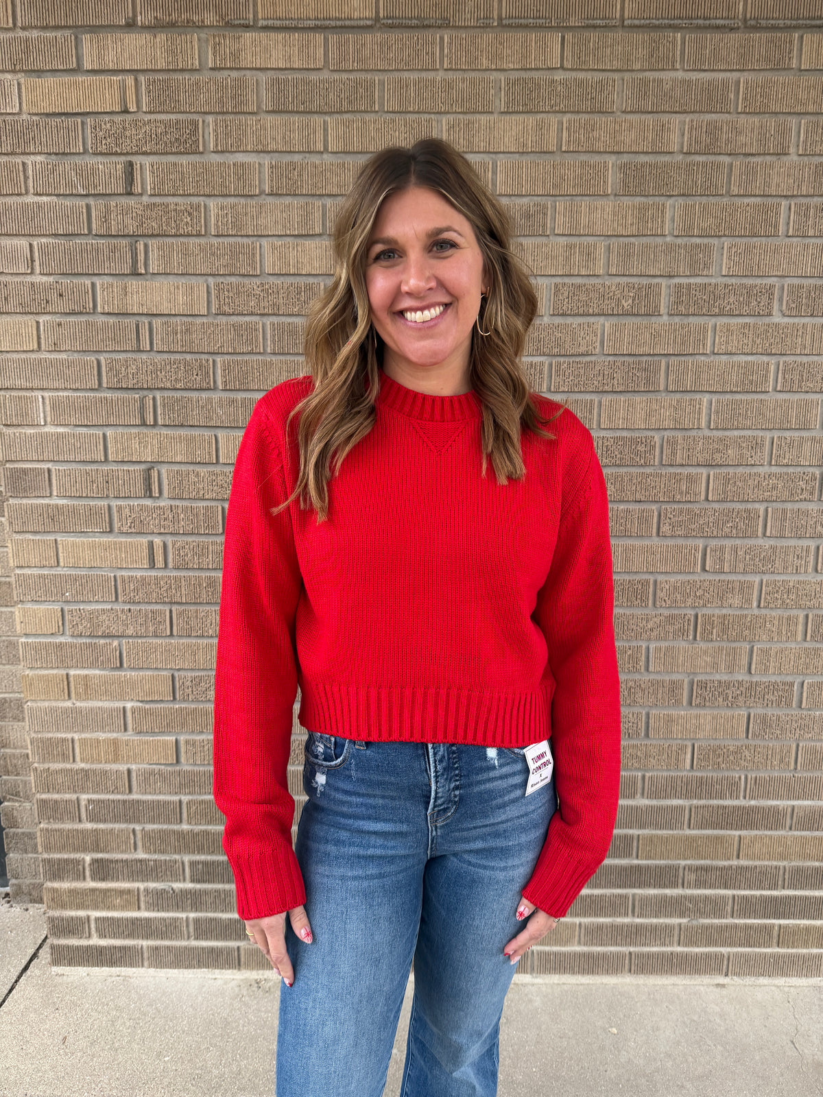 Classic Knit Crop Sweater - Red