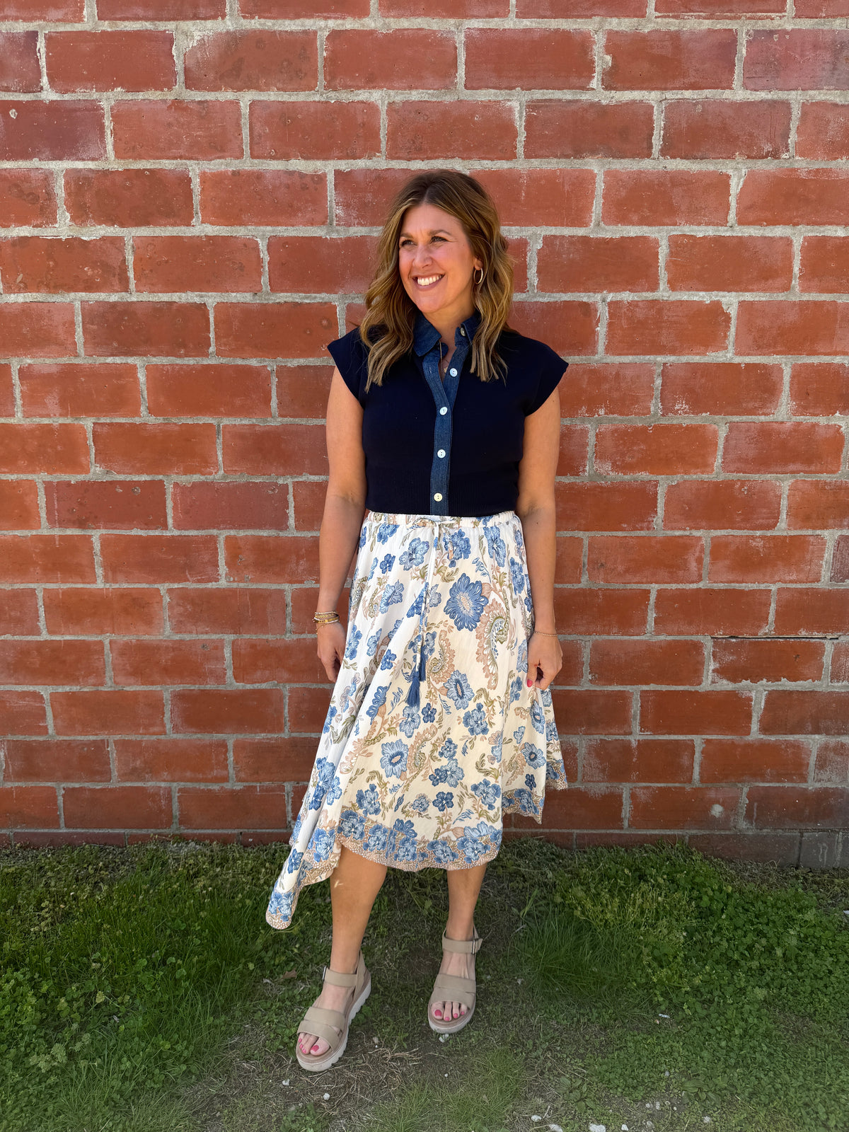 Boho Babe Blue Floral Midi Skirt
