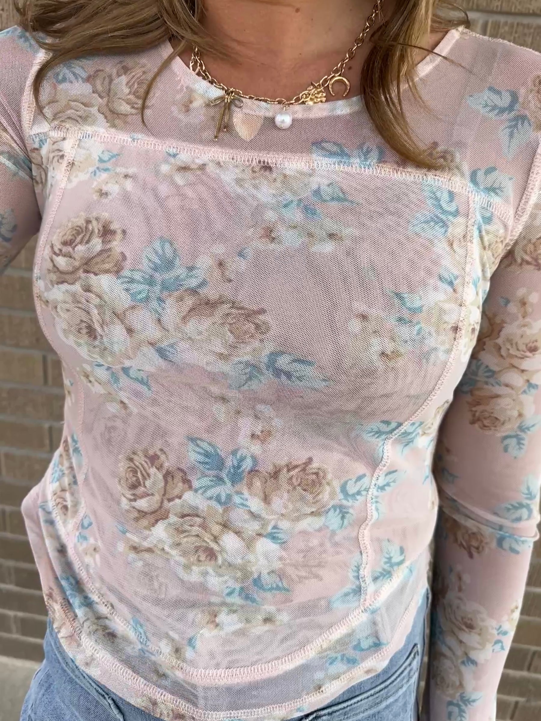 Blush Floral Mesh Long Sleeve Top