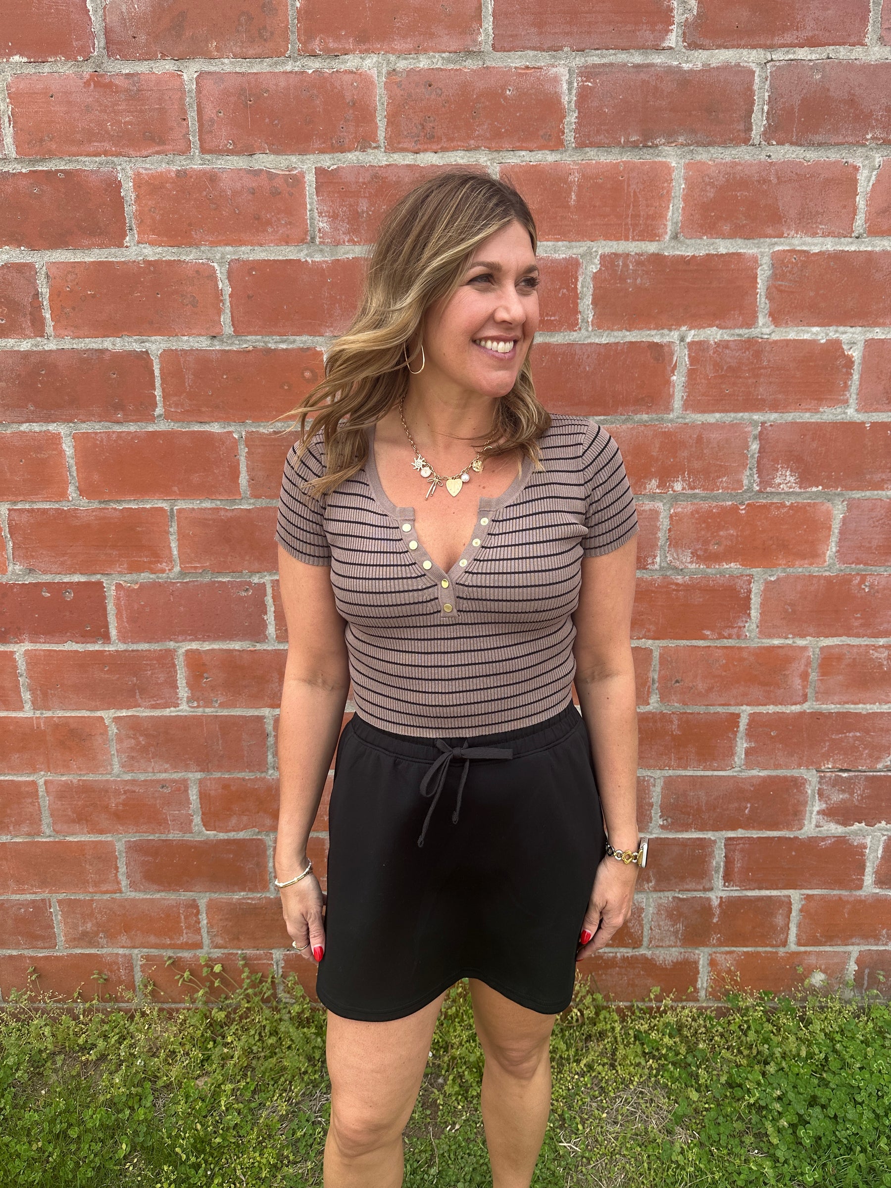 Taupe and Black Stripe Crop Sweater