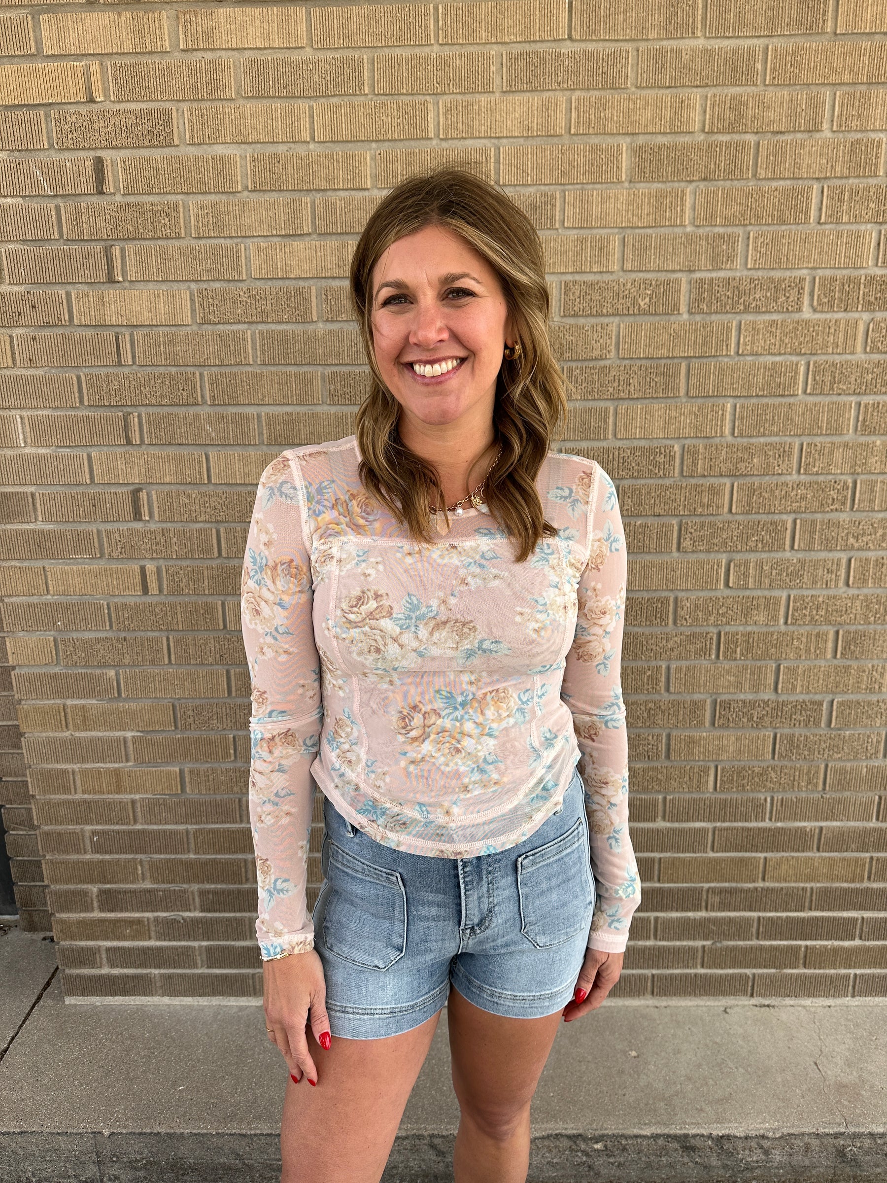 Blush Floral Mesh Long Sleeve Top