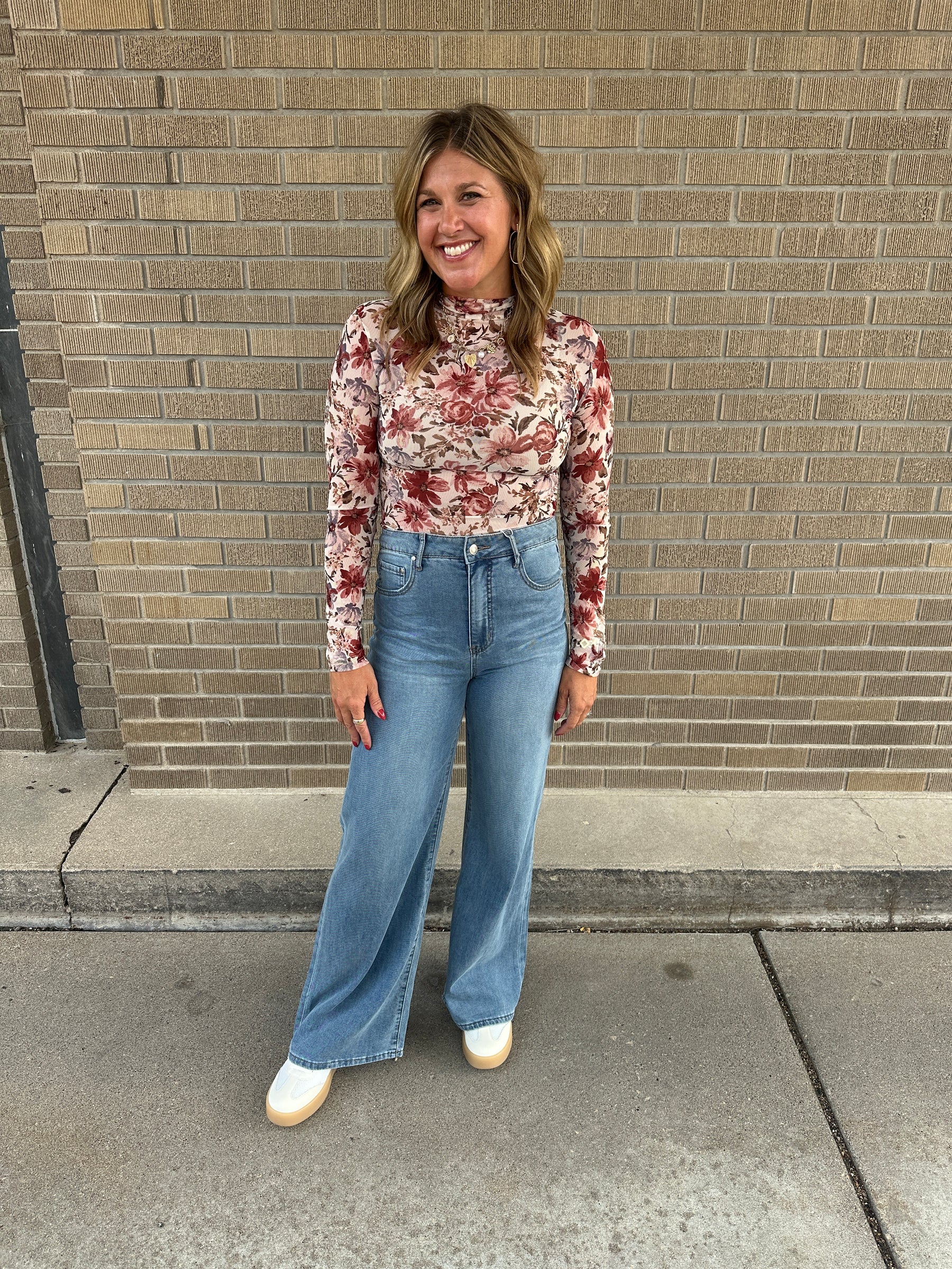 Floral Mesh Top - Cream
