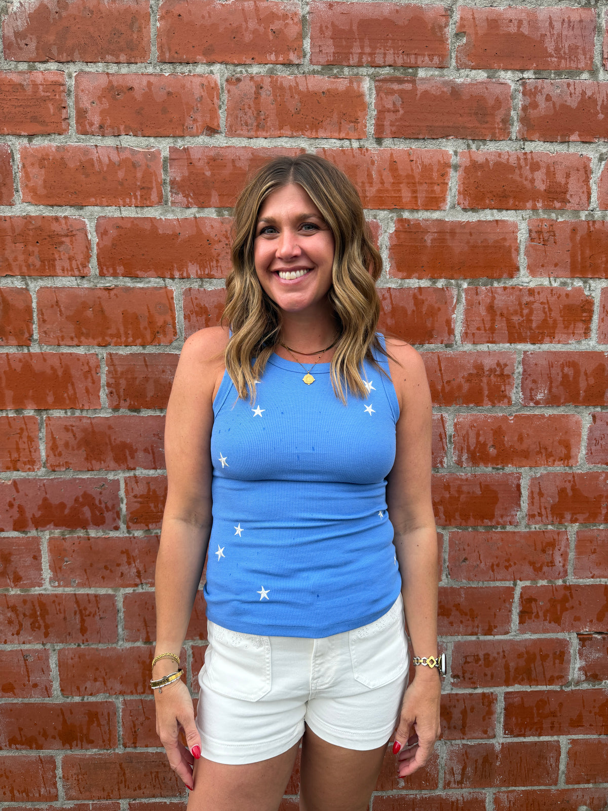 Edlin Embroidered Blue Star Tank