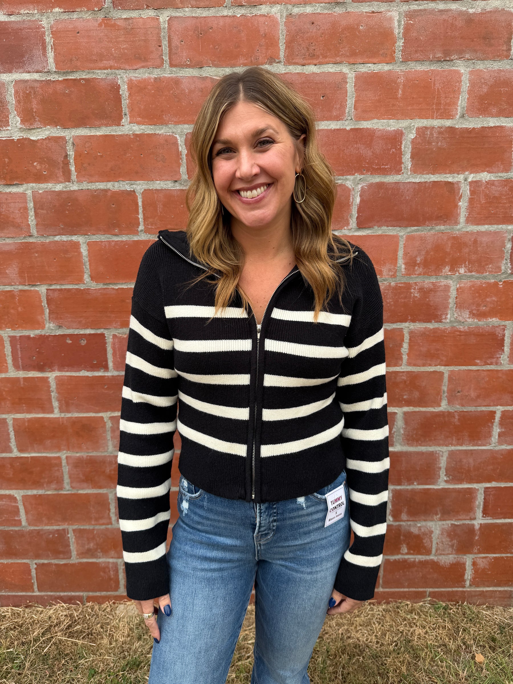Stripe Zip Up Sweater