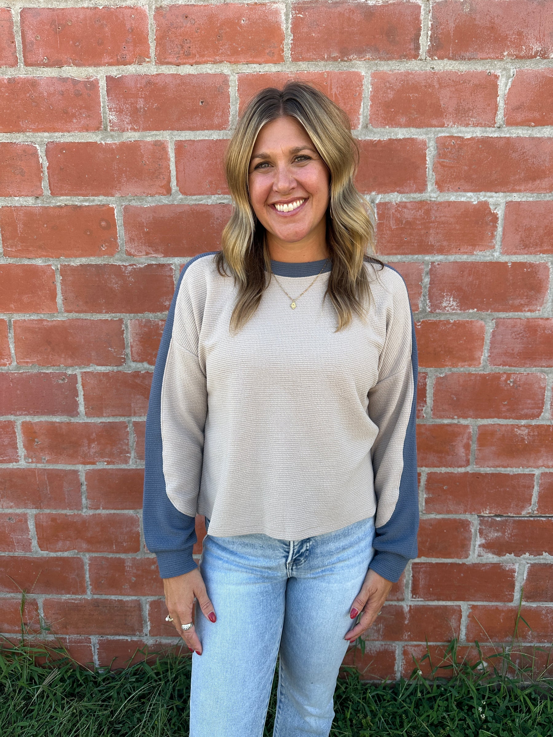 Cloudy Knit Color Block - Denim