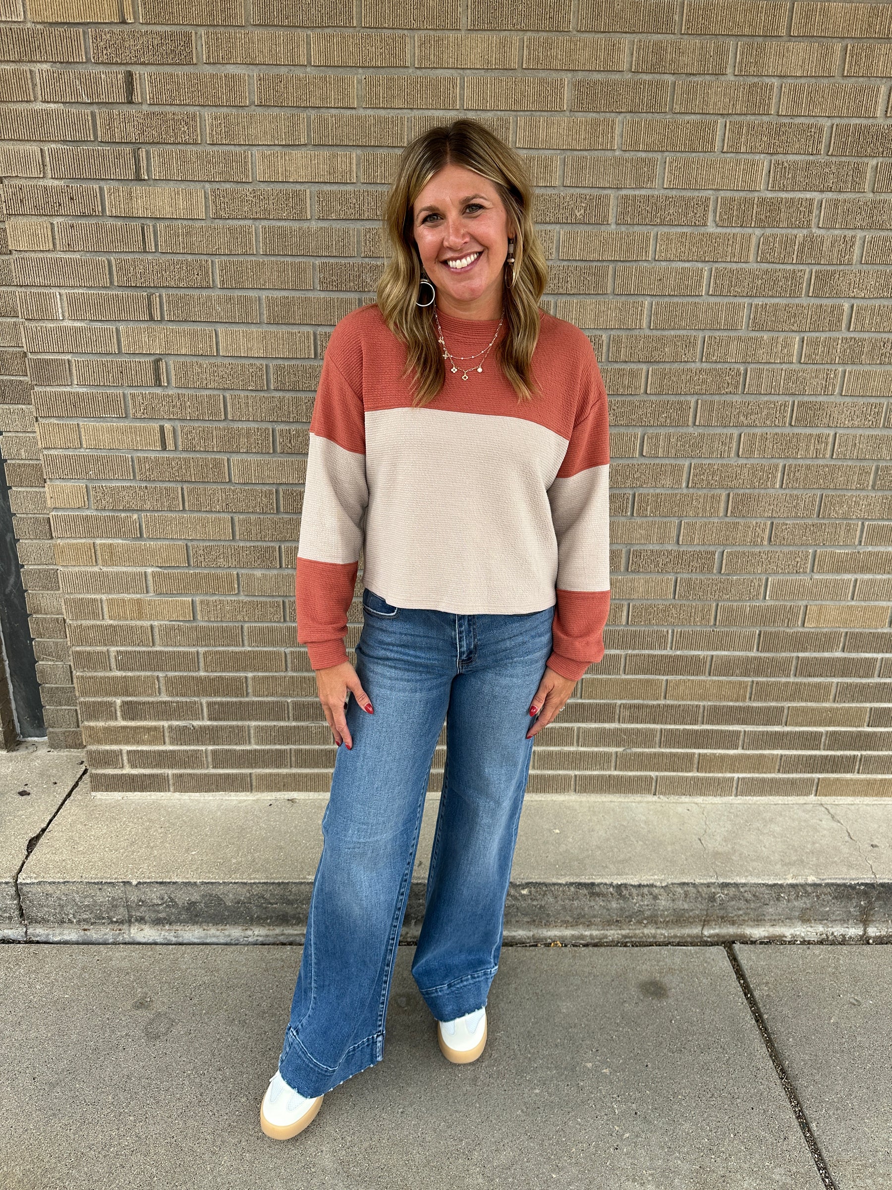 Cloudy Knit Color Block - Rust