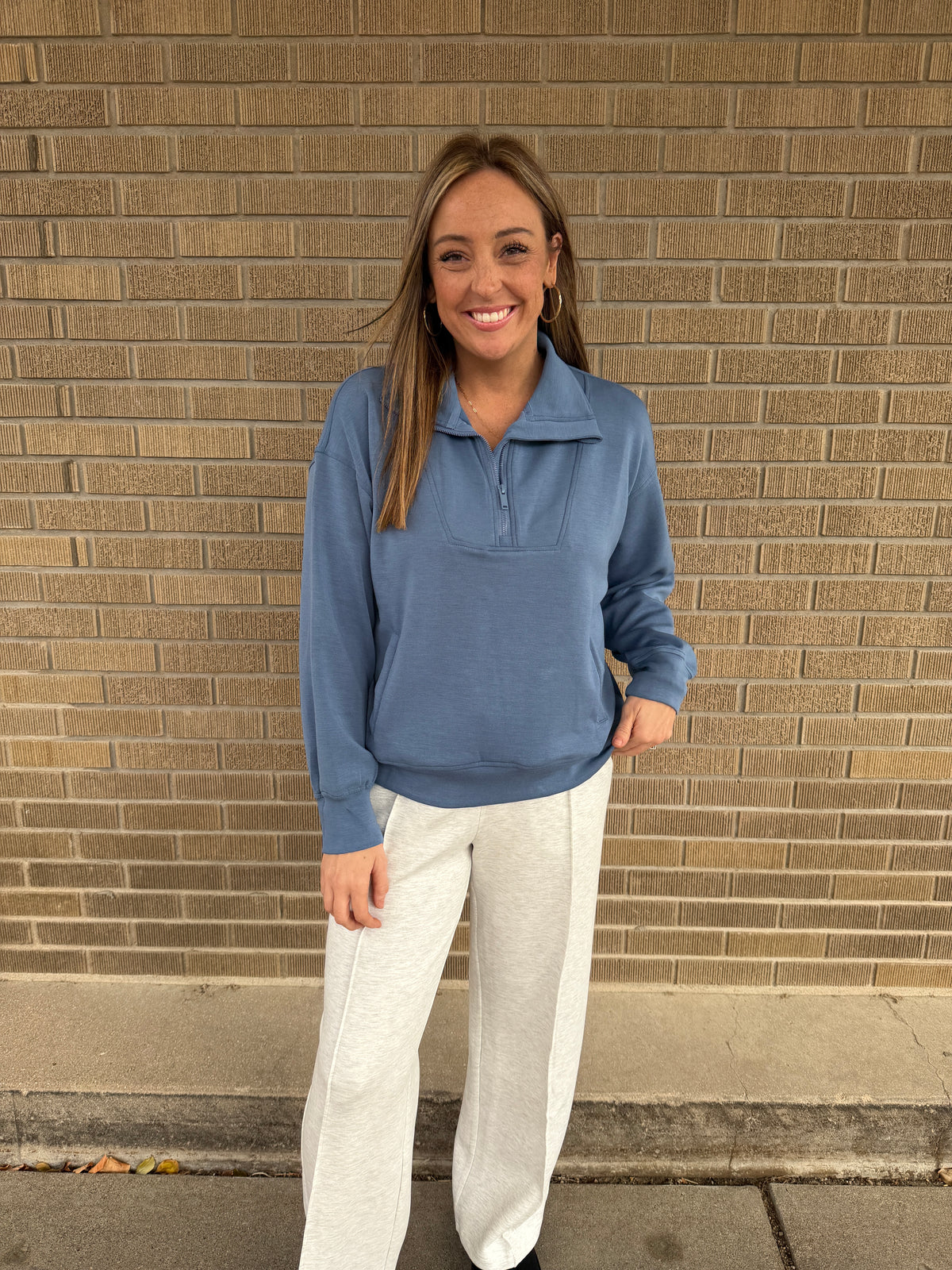 Modal Zip Up Pullover - Paradise Blue