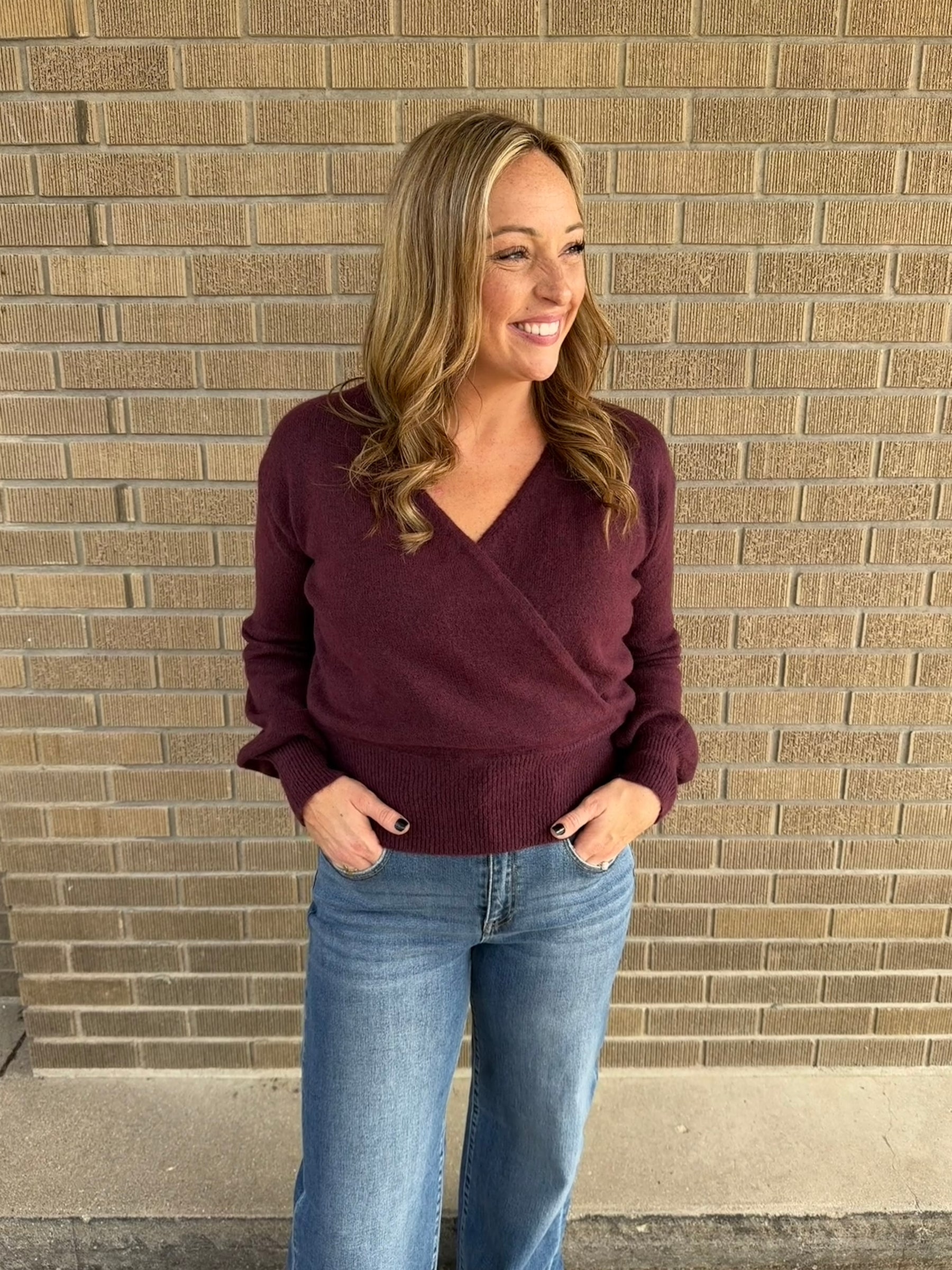 Dark Cherry Split Neck Sweater