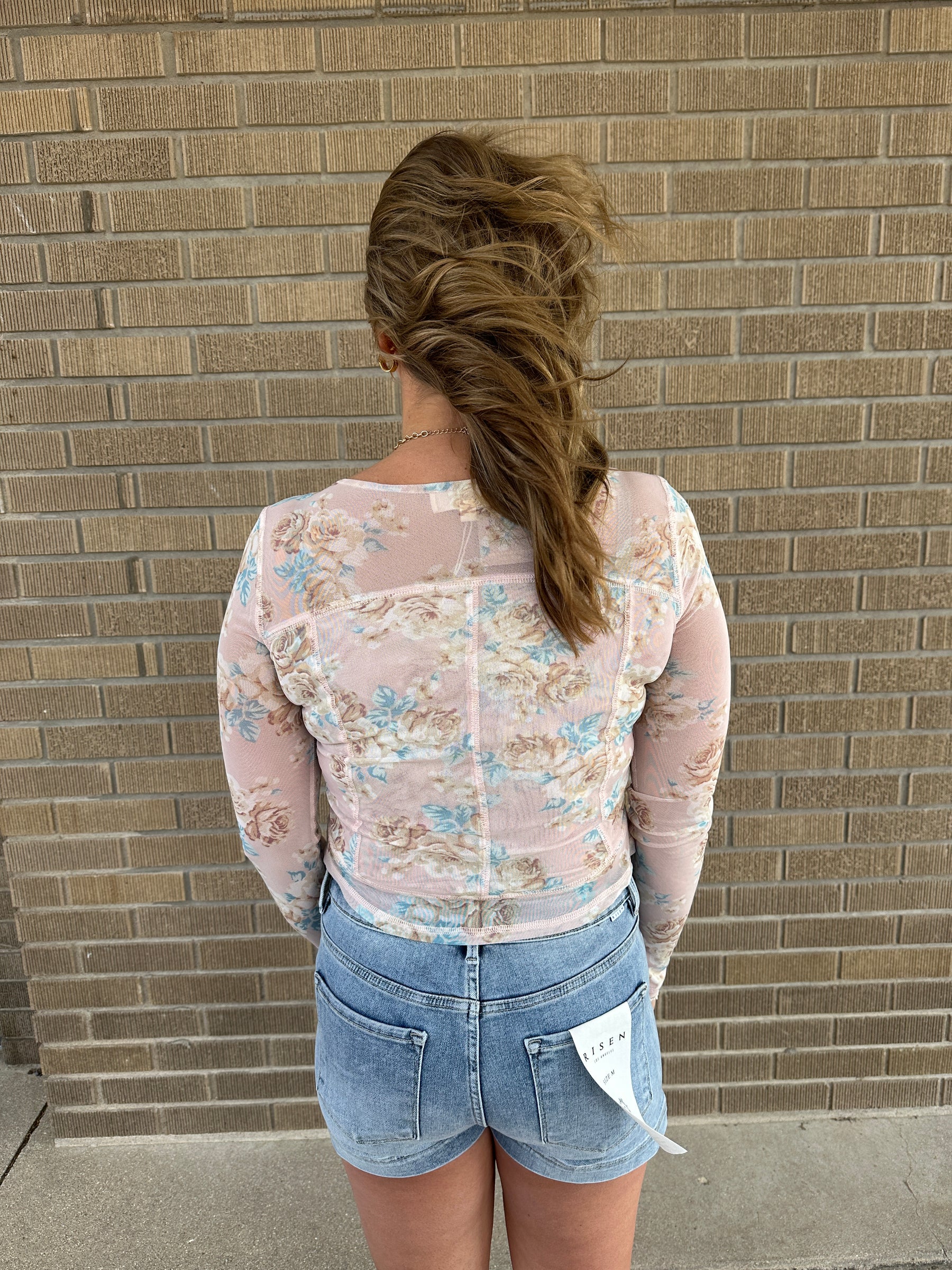 Blush Floral Mesh Long Sleeve Top