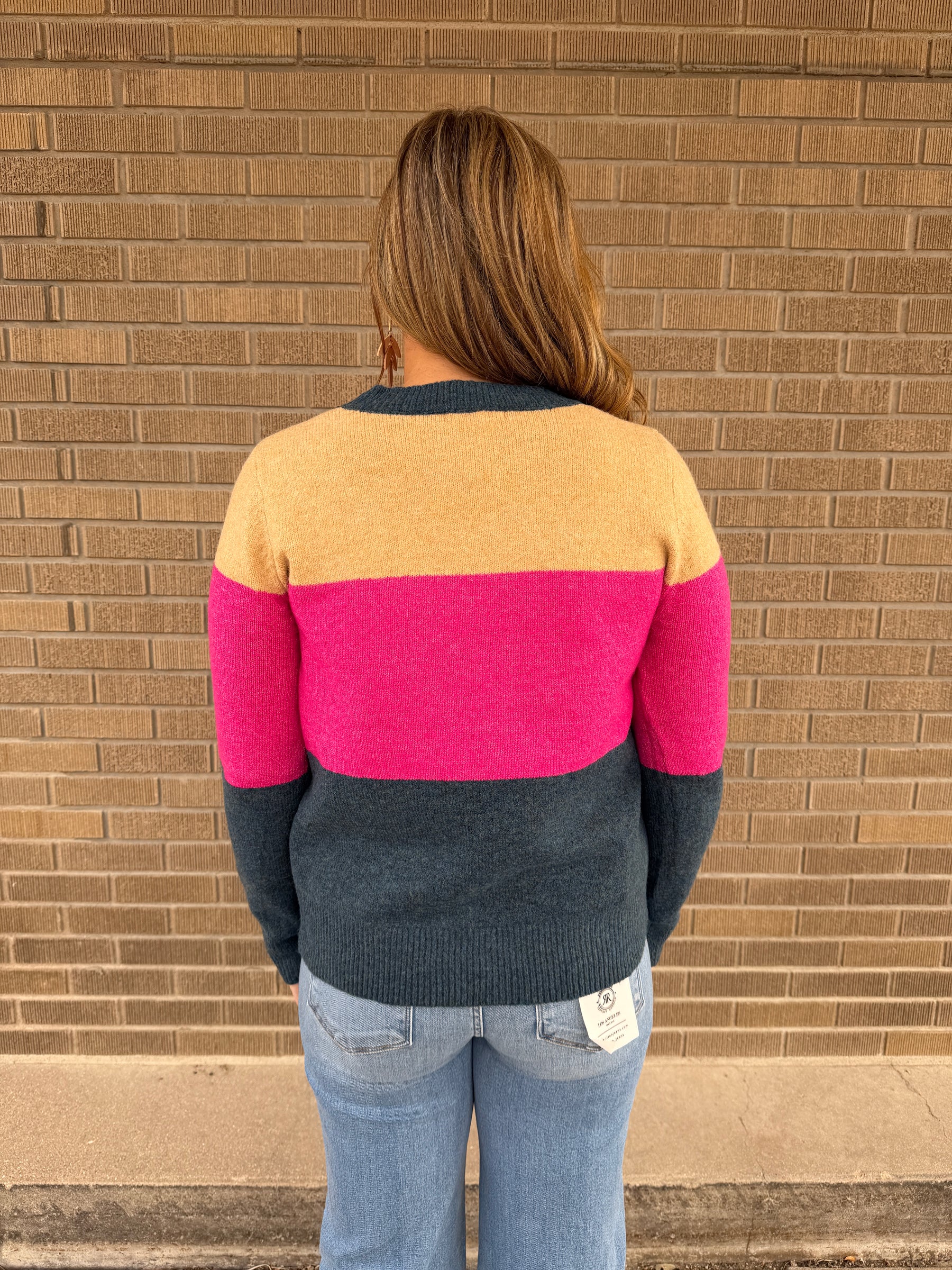 Pink and Navy Colorblock Sweater