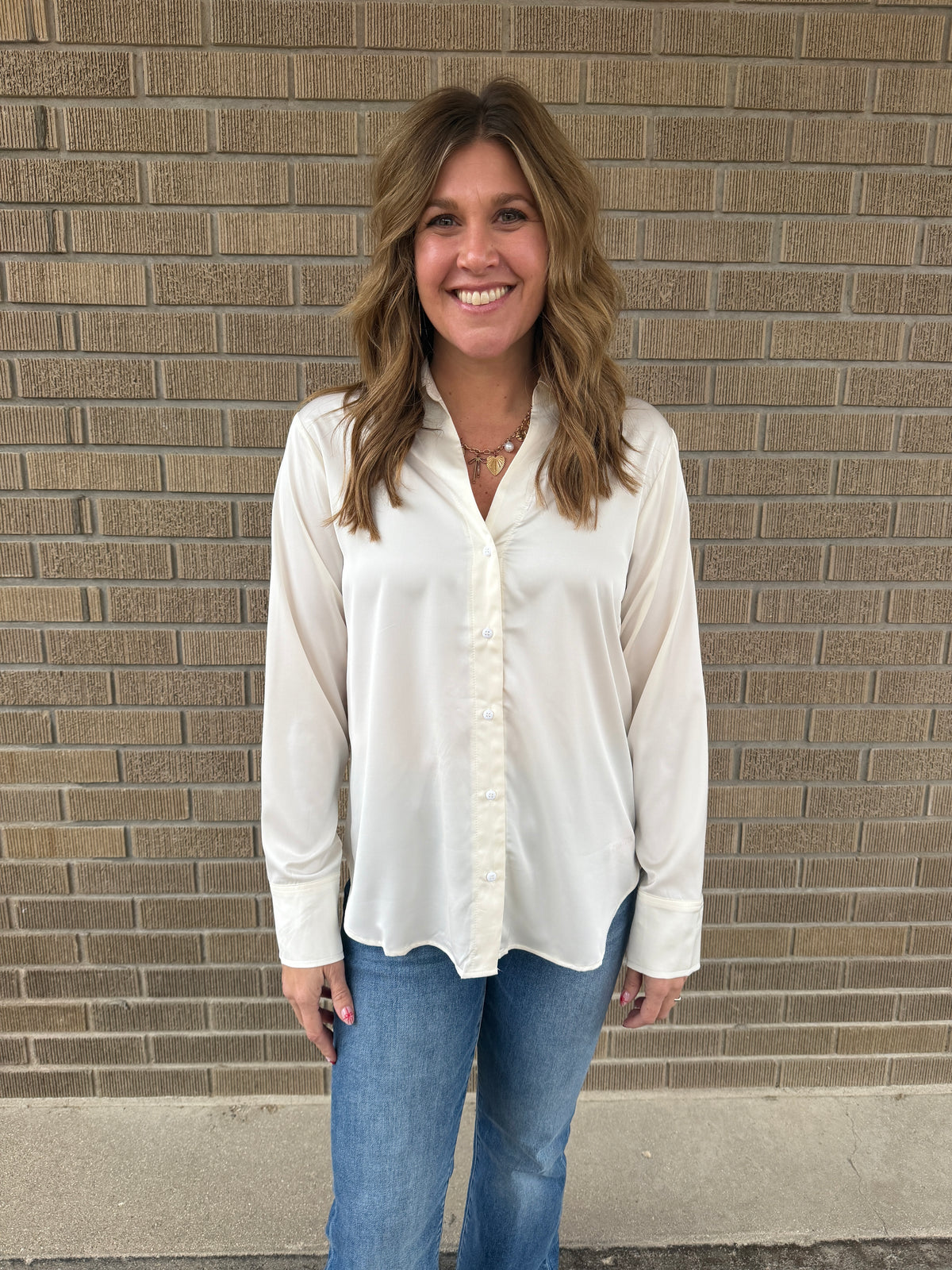 Sweet in Satin Button Up - Whip Cream