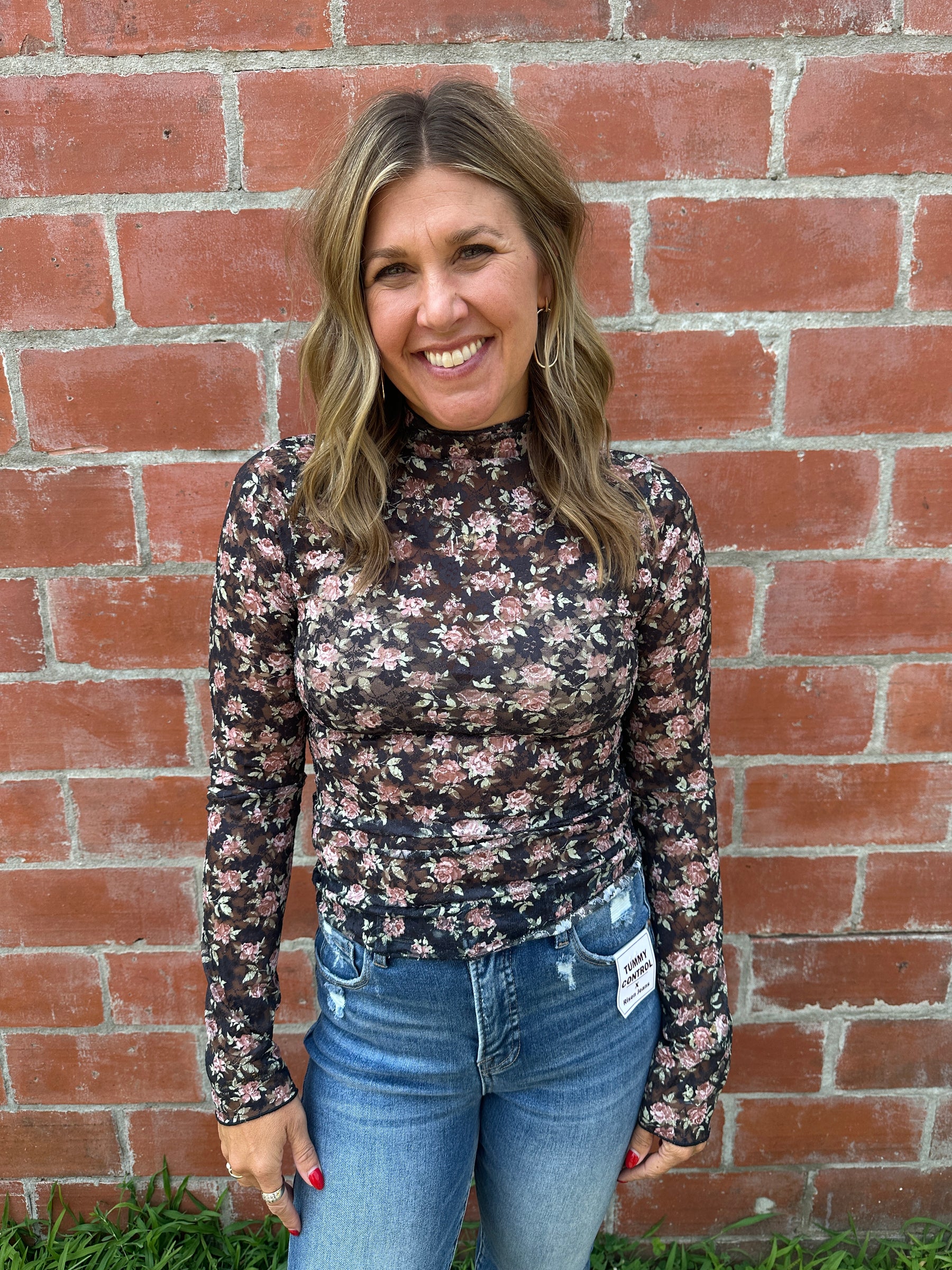 Black Floral Lace Layering Top