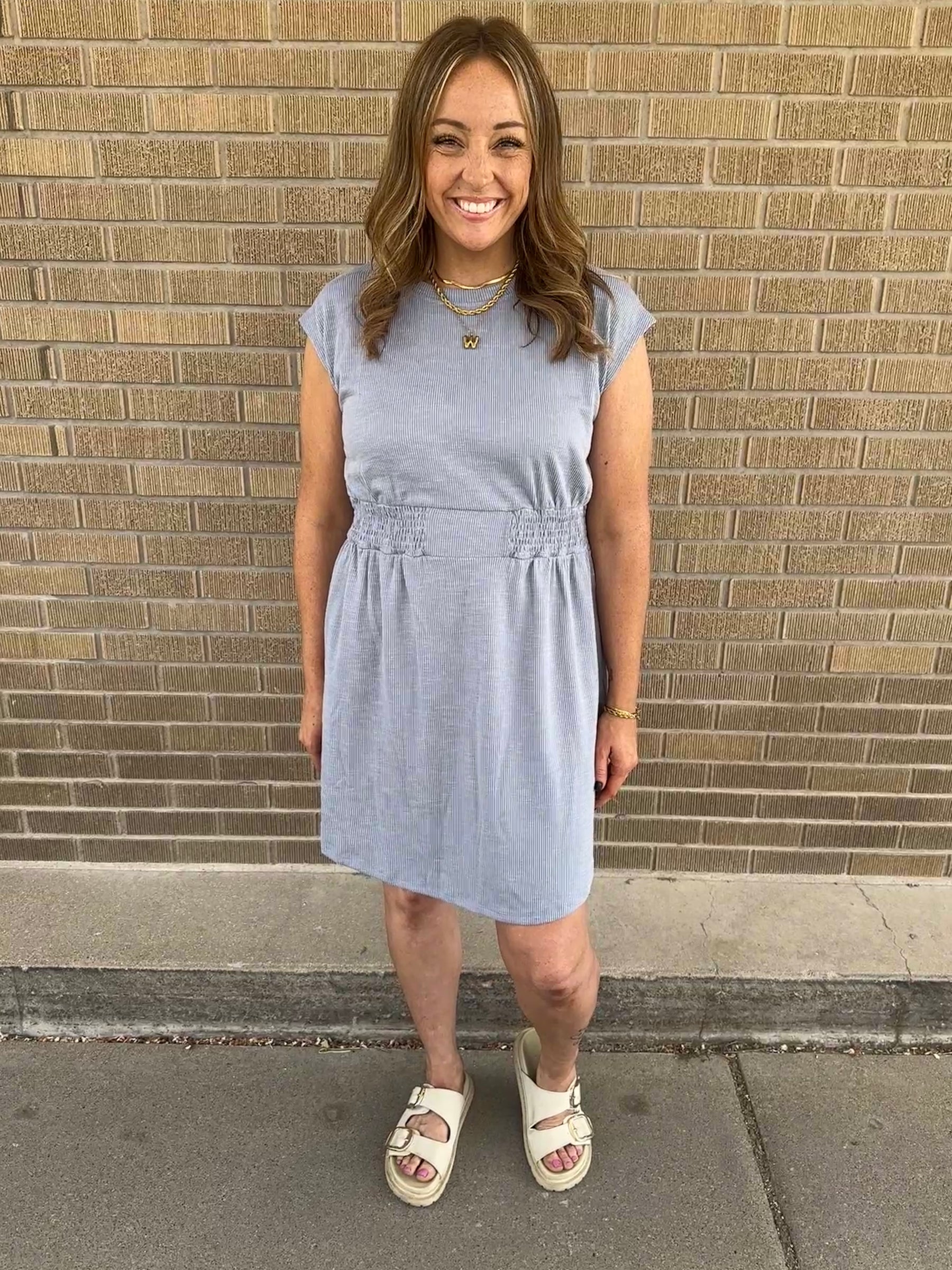 Blue Ribbed Mini Dress