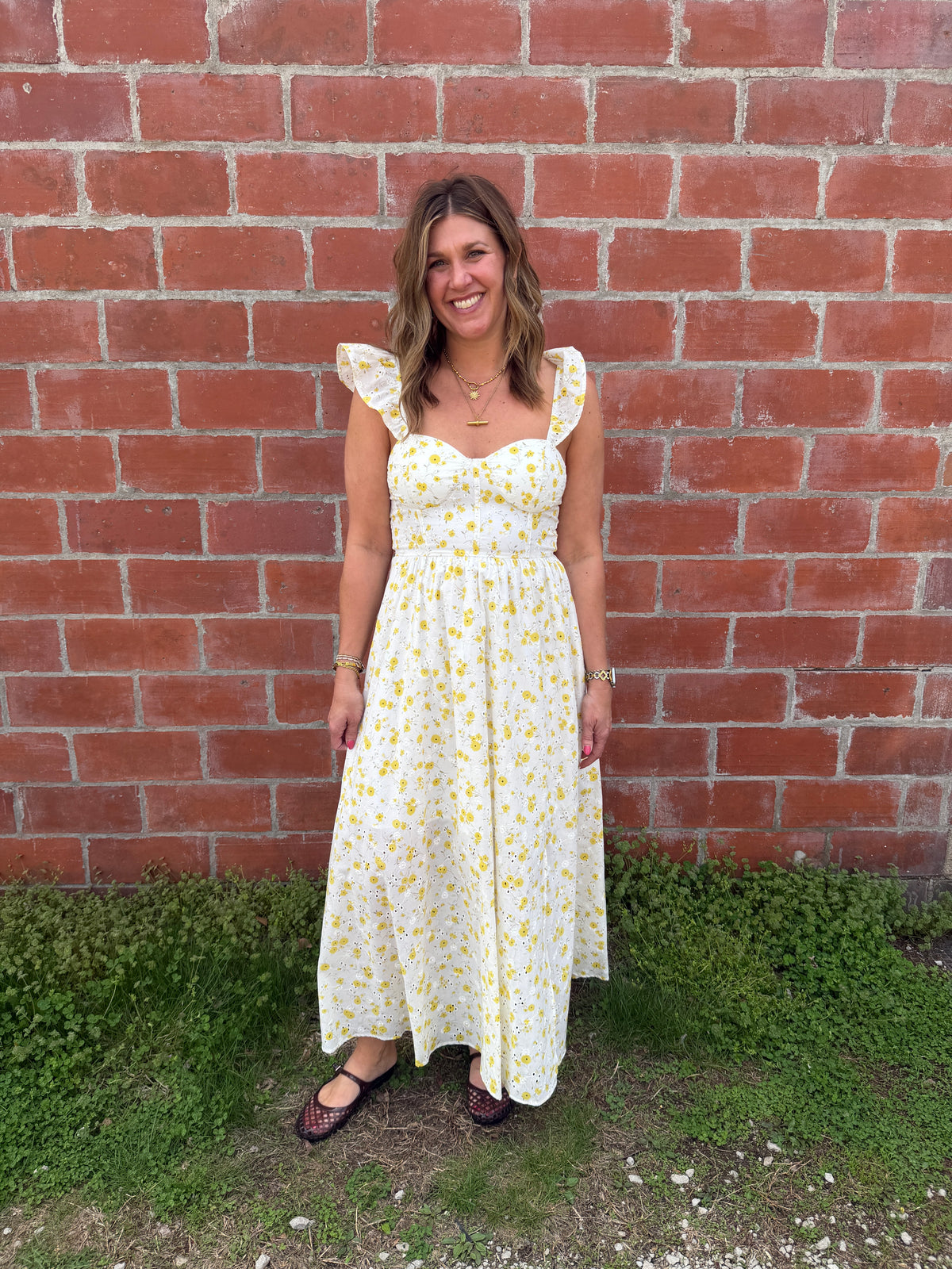 Yellow Floral Midi Dress