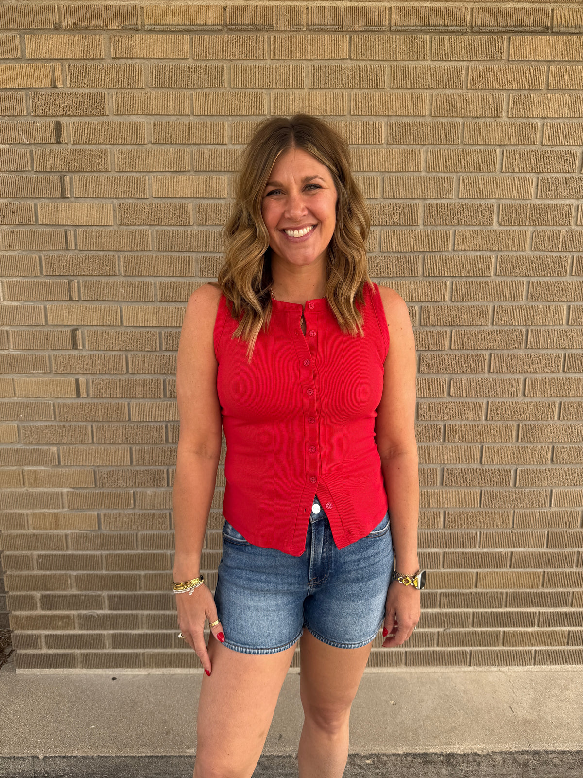 Button Up Tank - Red