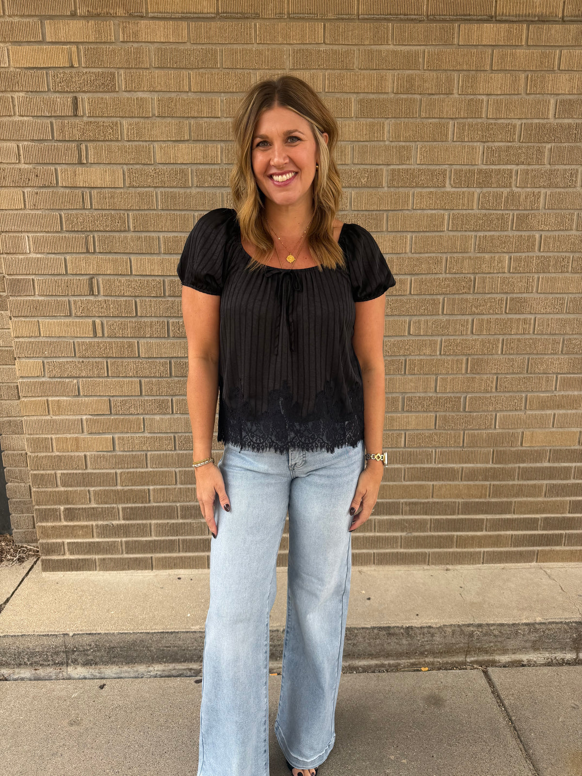 Lace Trim Blouse - Black