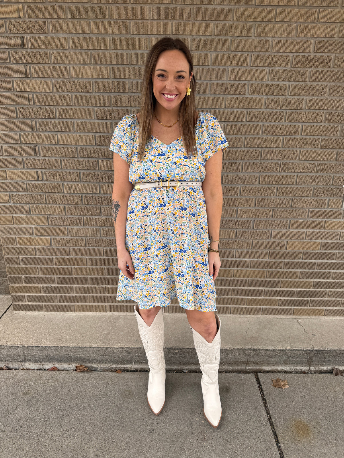 Blue and Yellow Floral Dress