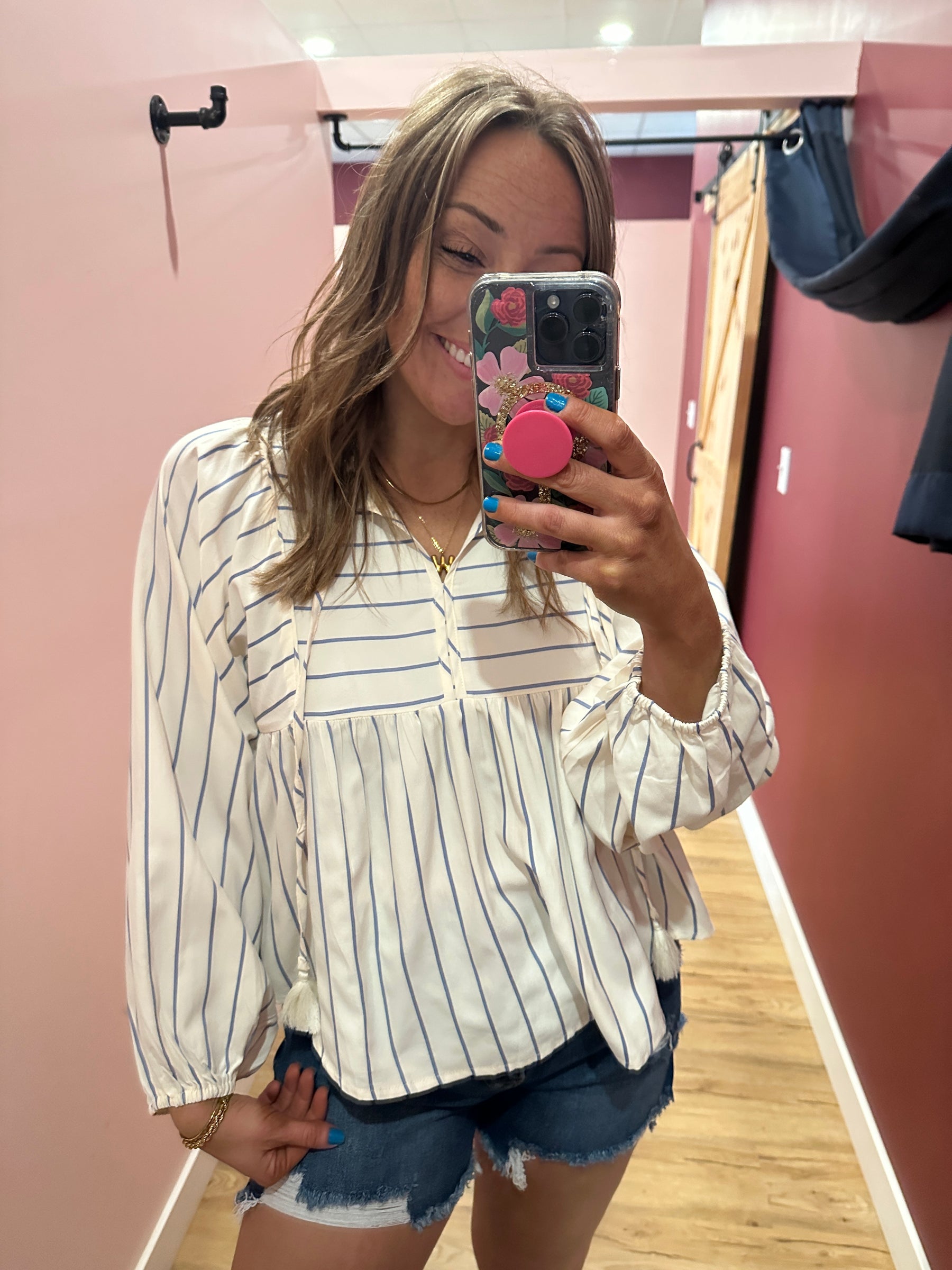 Babydoll Blue Stripe Blouse