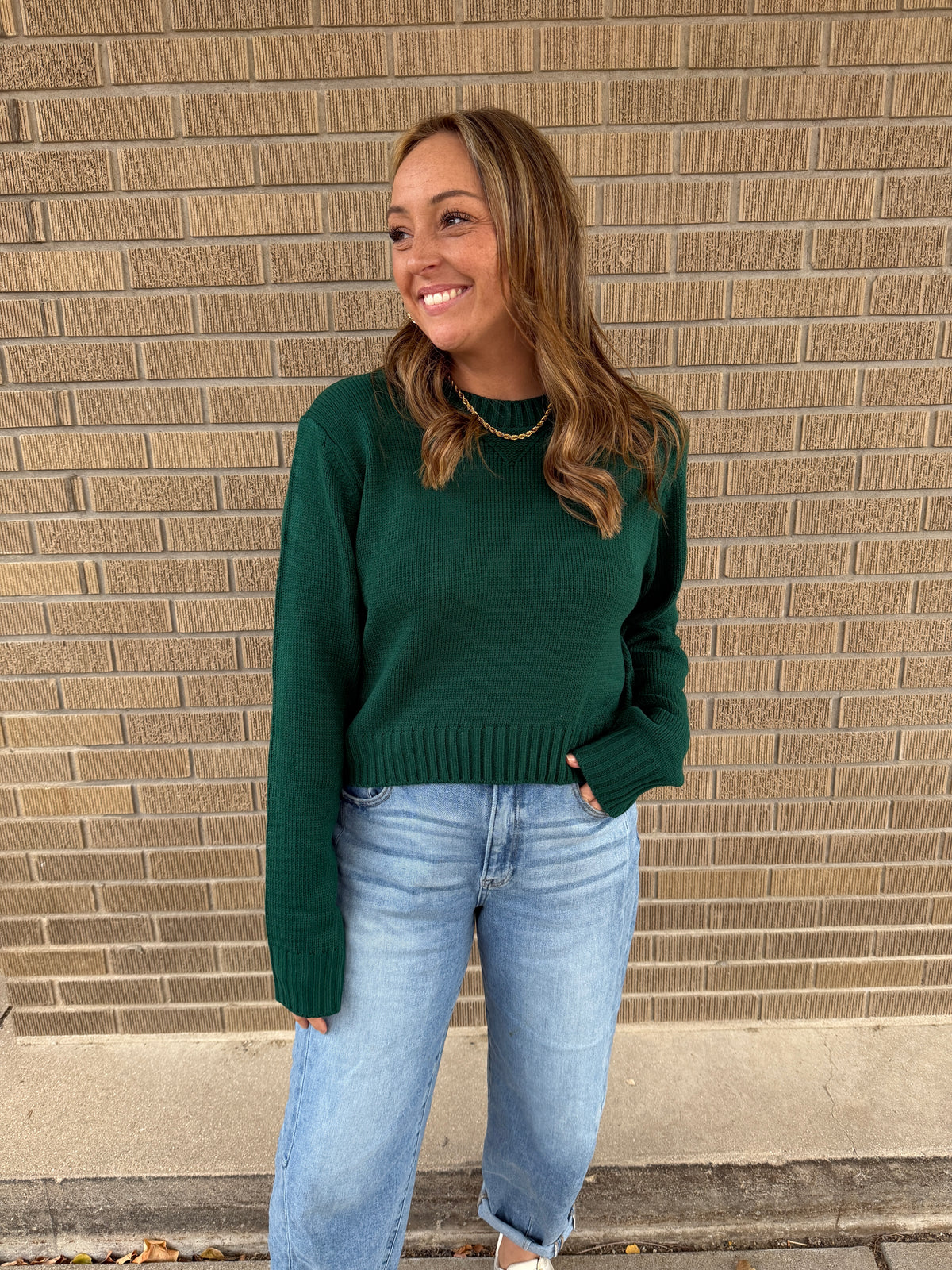 Classic Knit Crop Sweater - Green