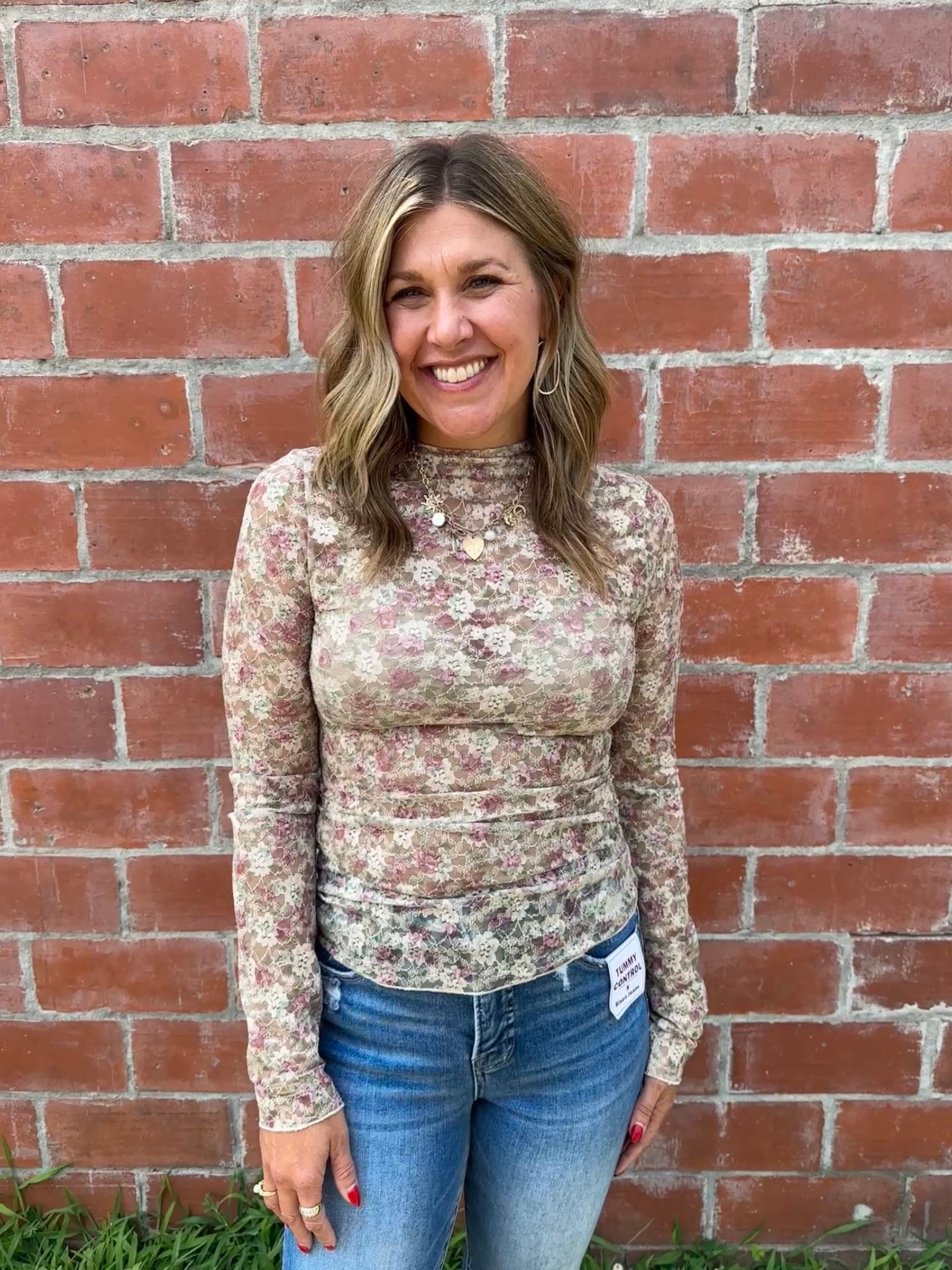 Beige Floral Lace Layering Top