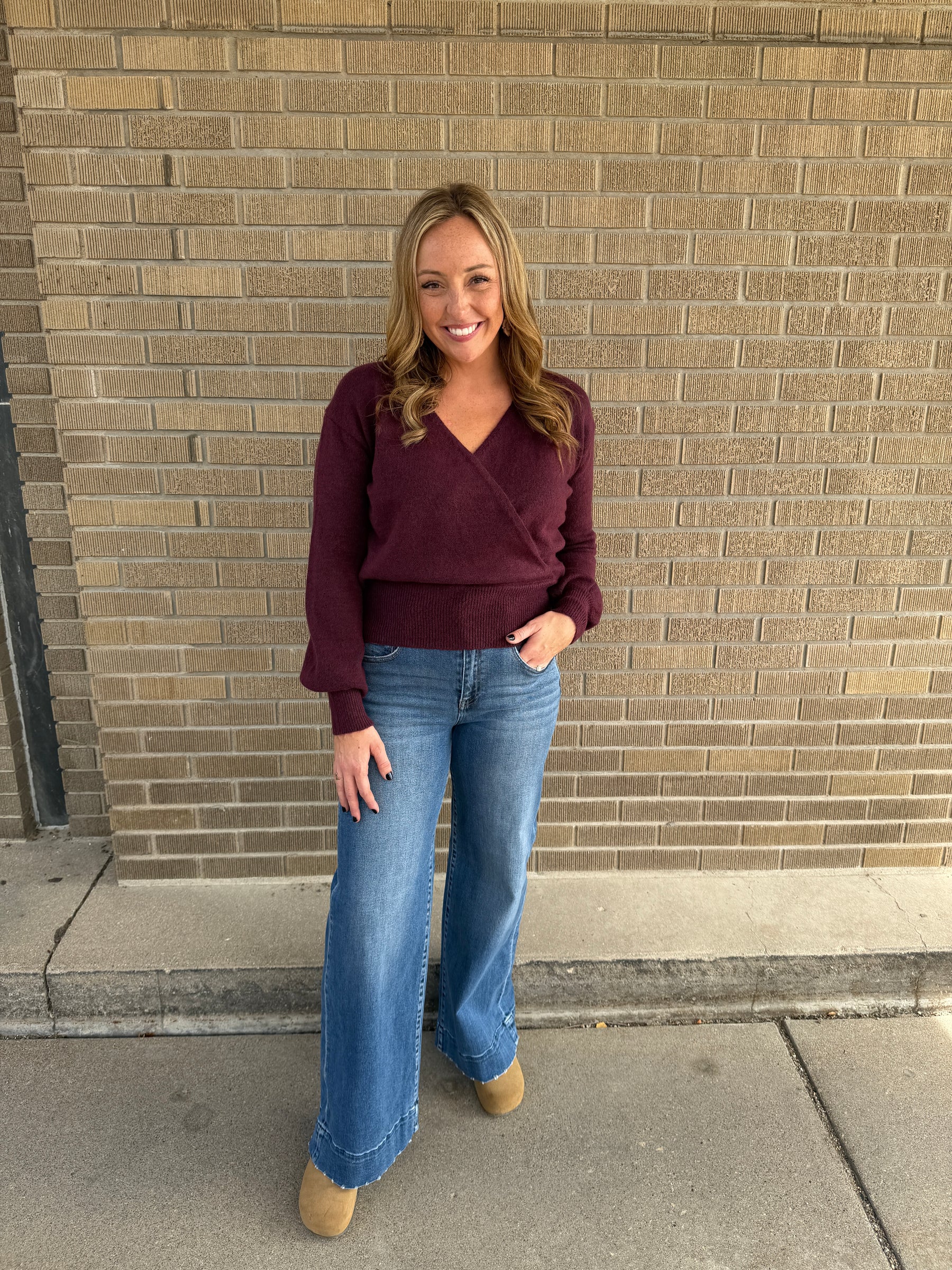 Dark Cherry Split Neck Sweater