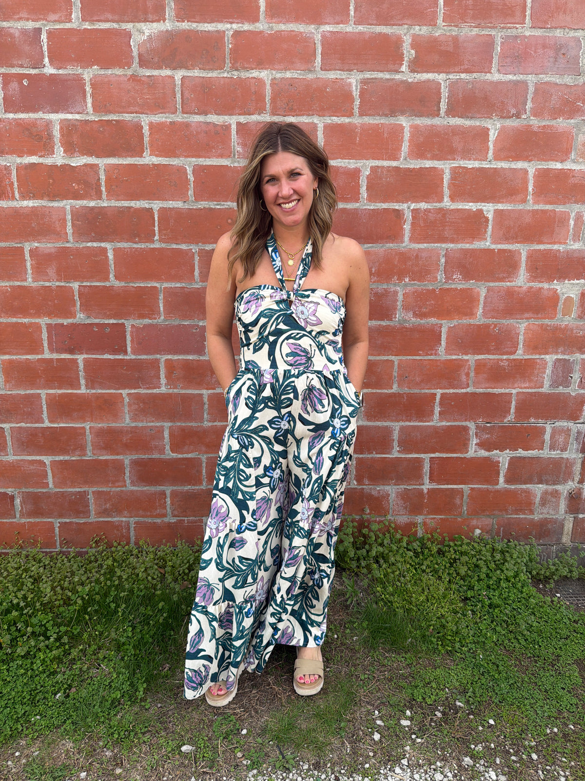 Teal Floral Jumpsuit