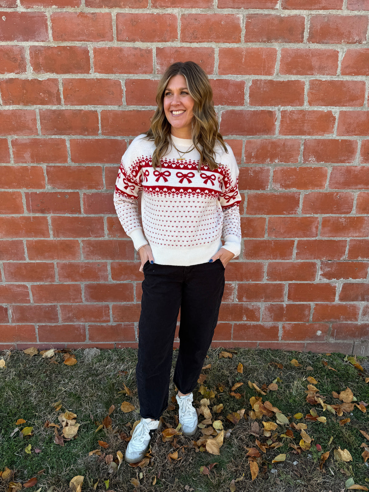 Red and White Bow Sweater
