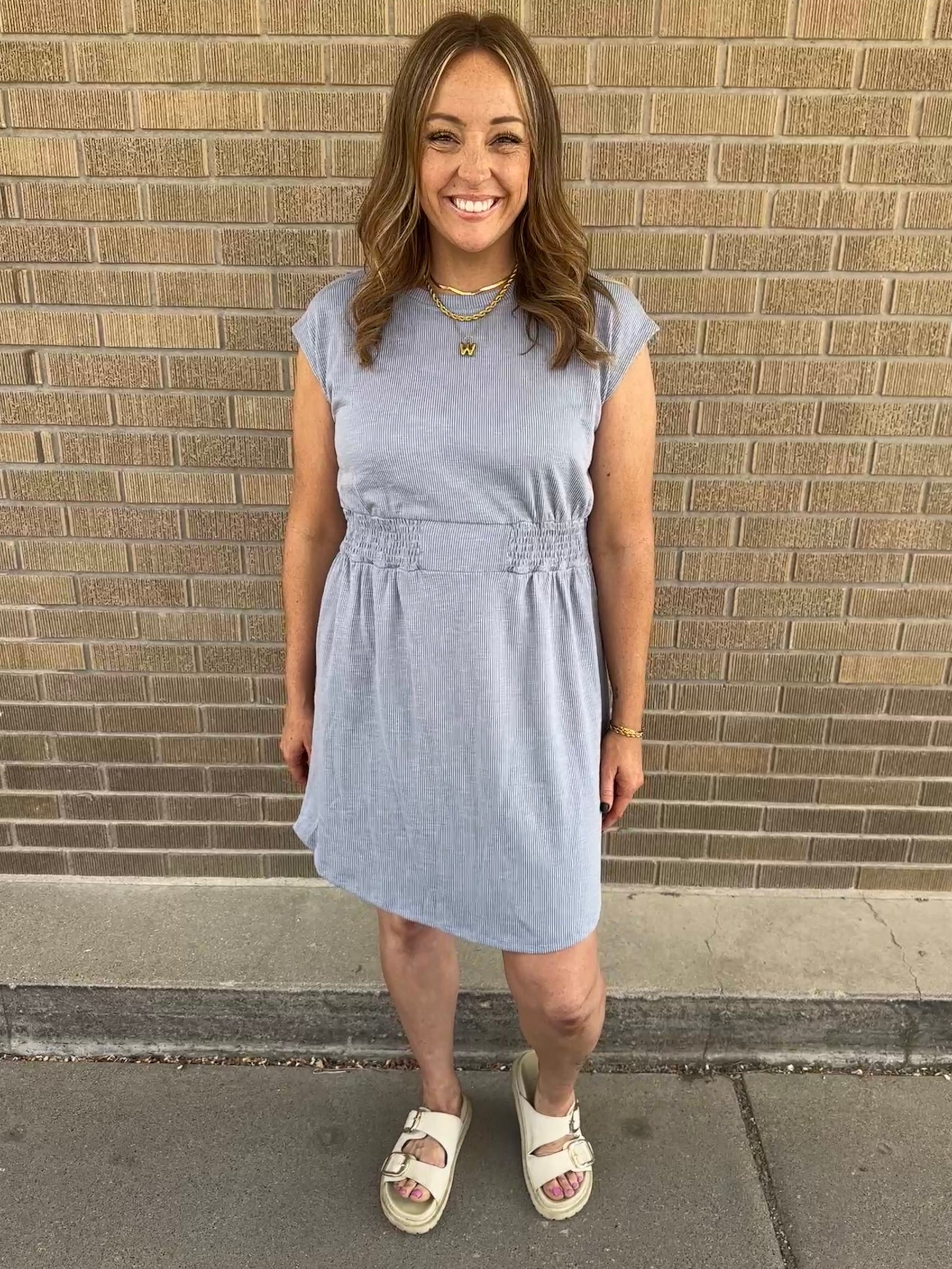 Blue Ribbed Mini Dress