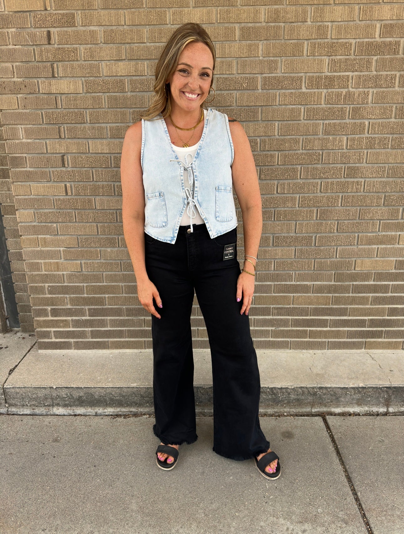 Light Denim Tie Front Vest