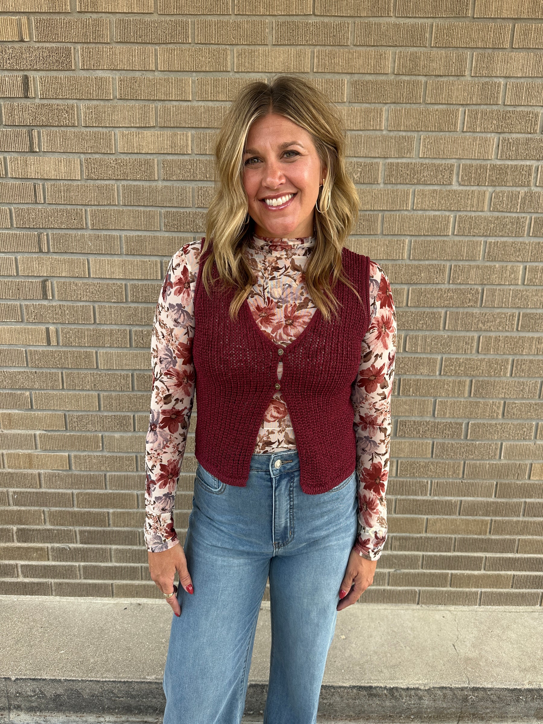 Essential Crochet Vest - Wine