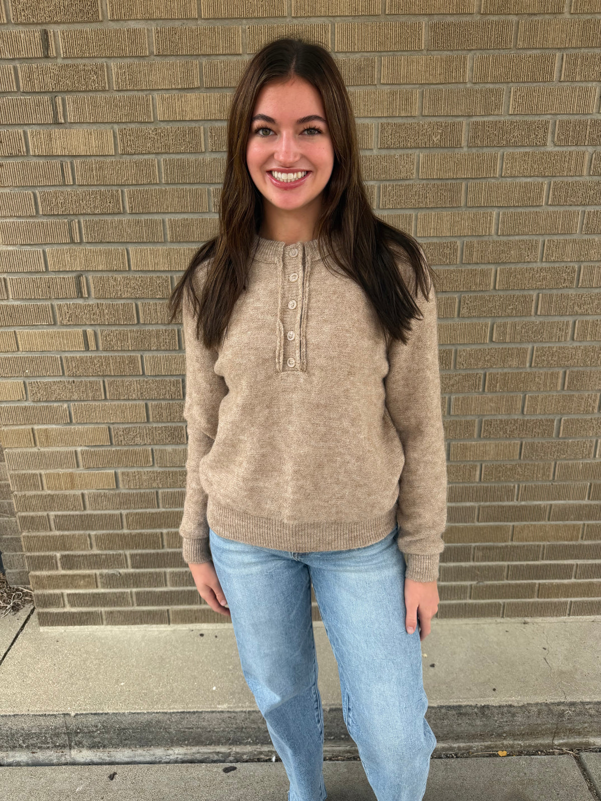 Half Button Sweater- Taupe