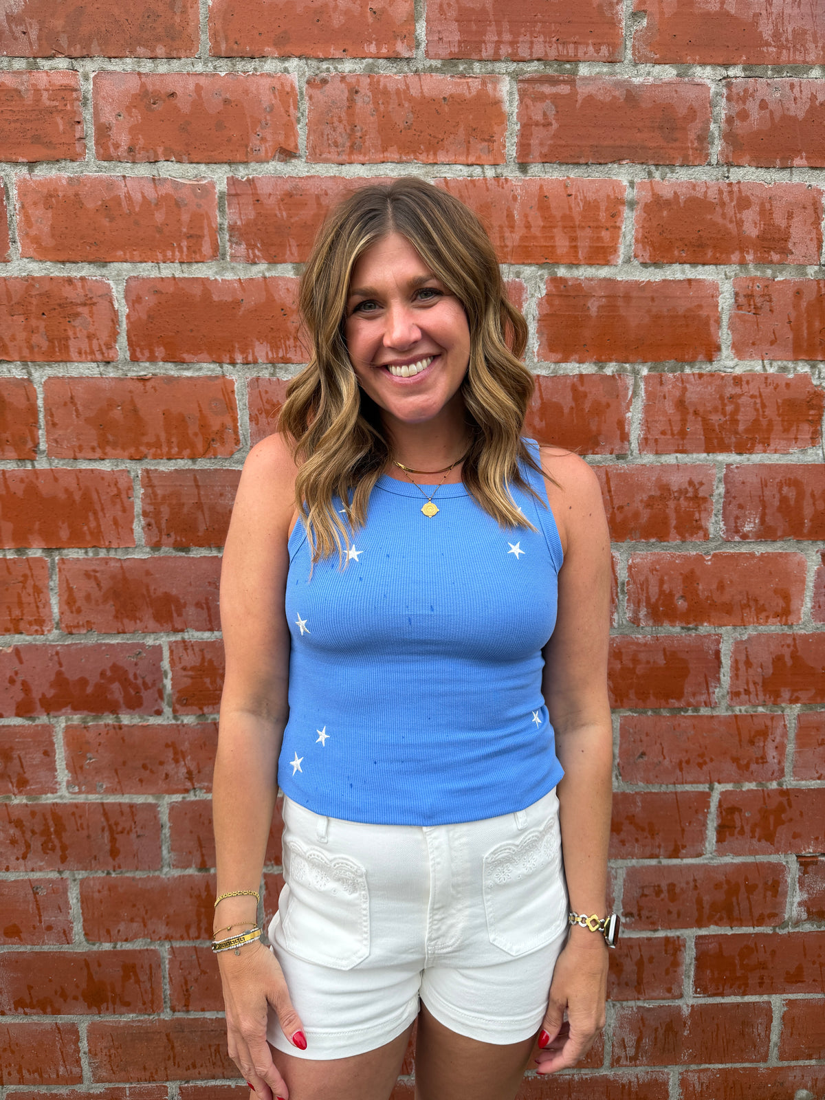 Edlin Embroidered Blue Star Tank