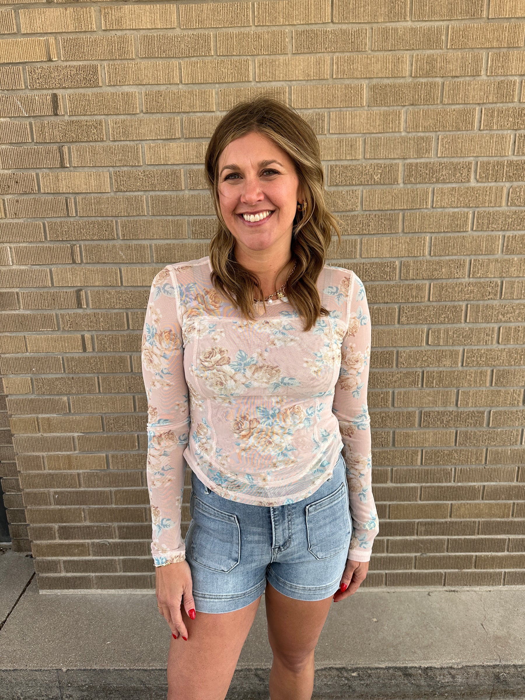 Blush Floral Mesh Long Sleeve Top