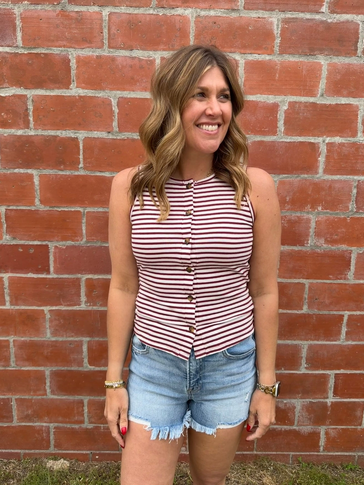 Wine and Cream Stripe Tank