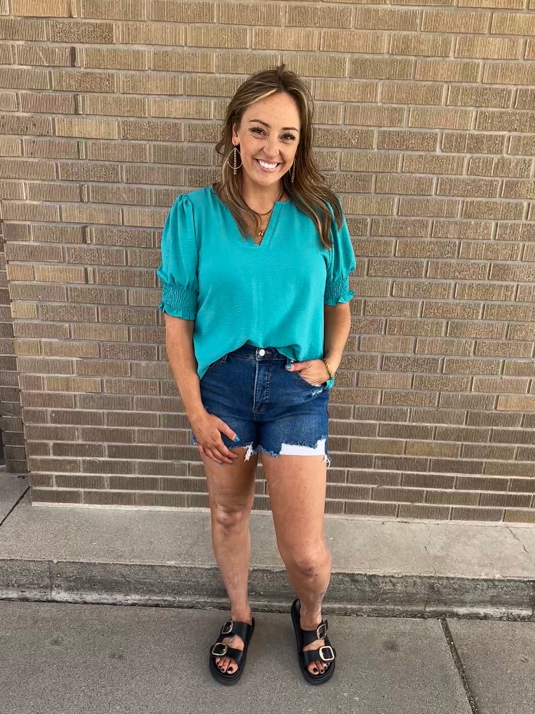 Perfect Crinkle Blouse - Teal