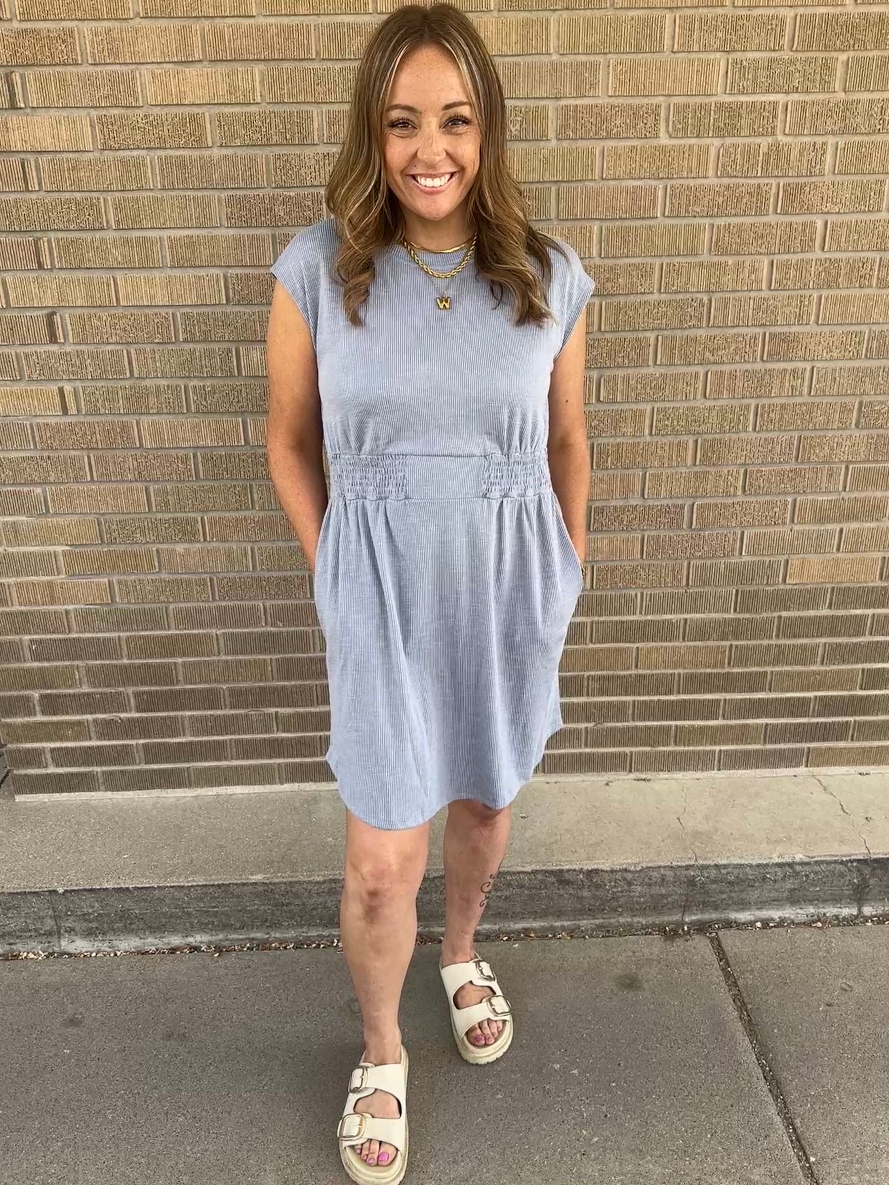 Blue Ribbed Mini Dress