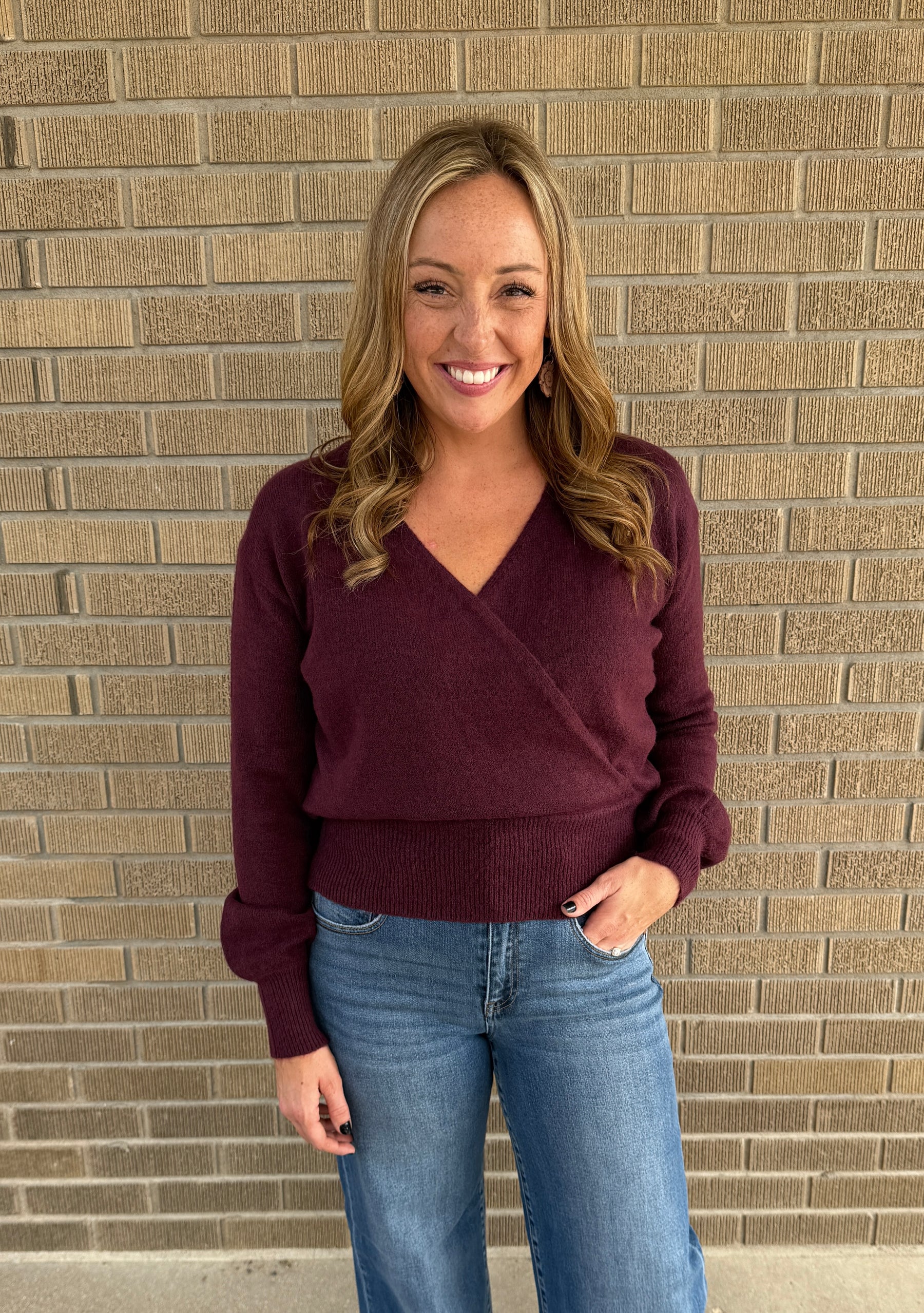Dark Cherry Split Neck Sweater