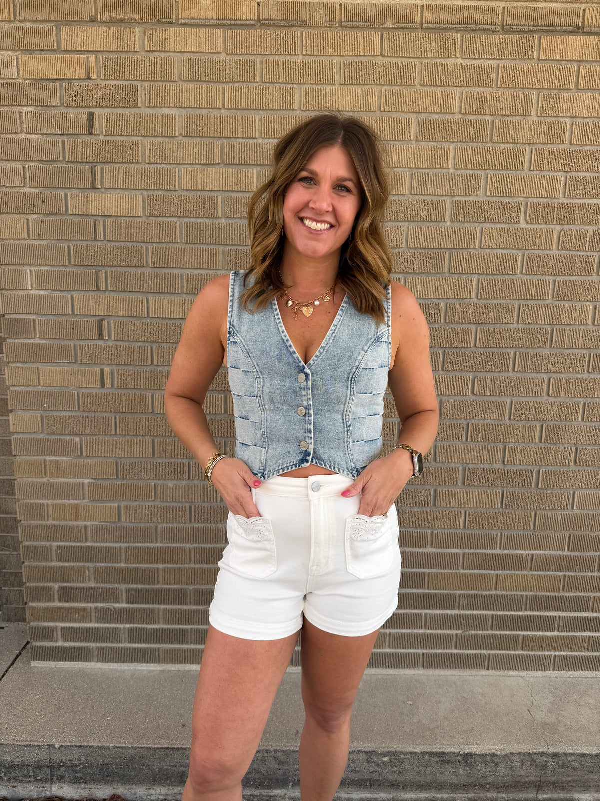 Checkered Denim Vest