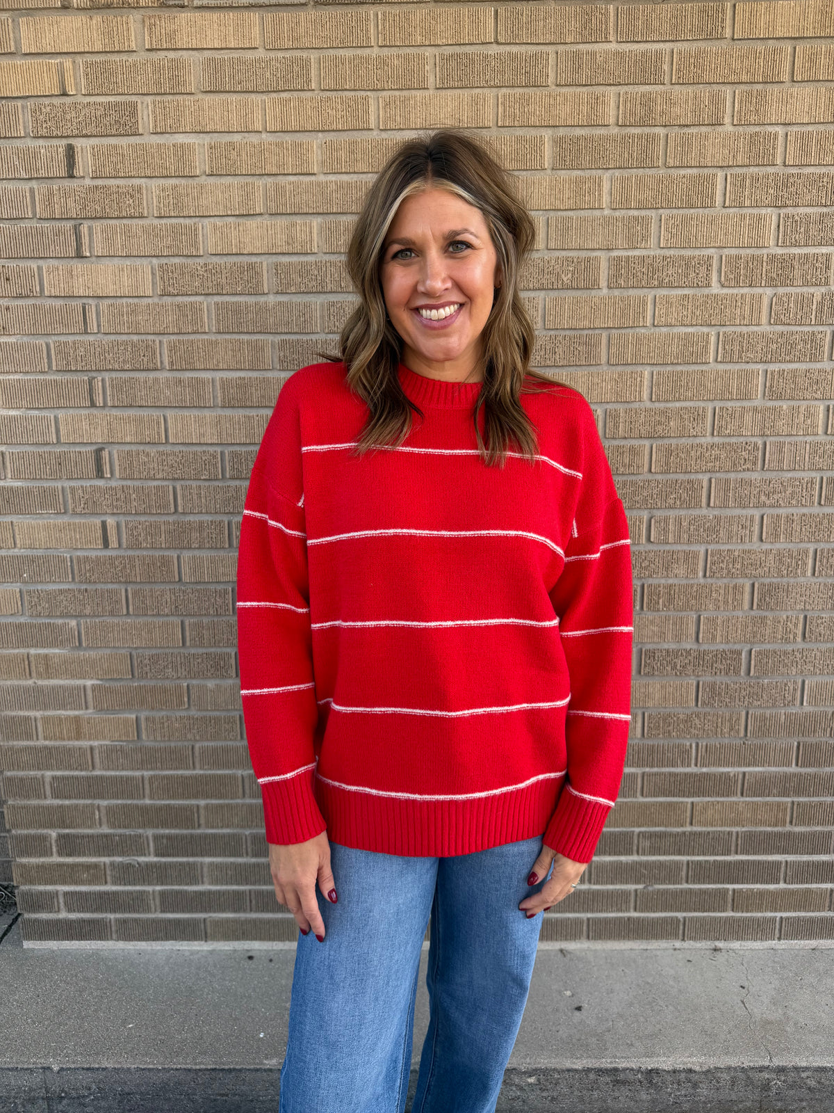 Oversized Wide-Stripe Sweater-Red