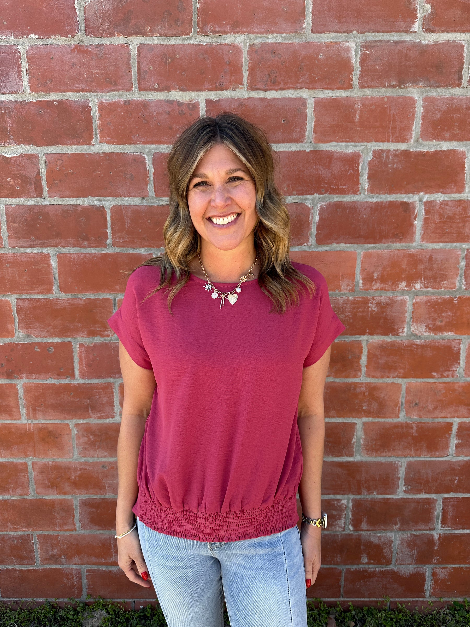 Smocked Hem Crinkle Top - Terracotta