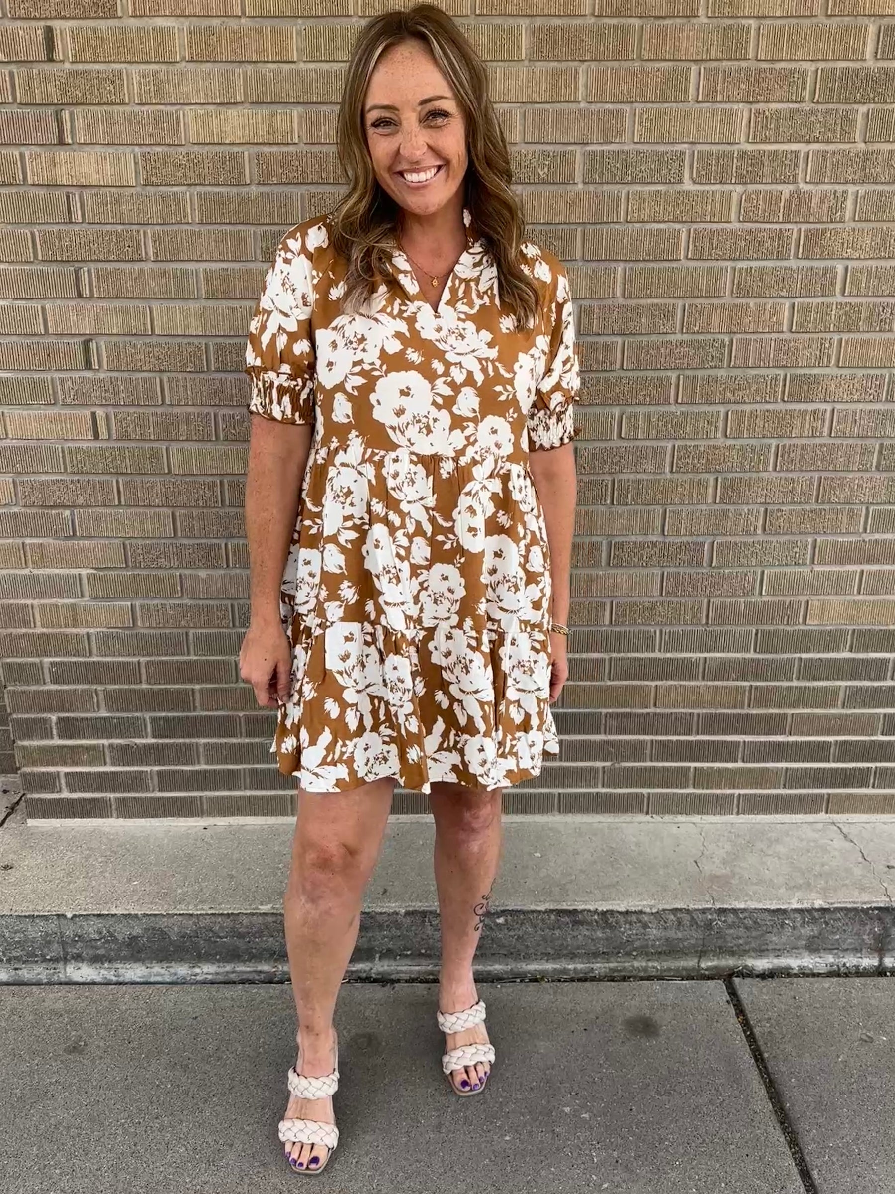 Camel Floral Dress