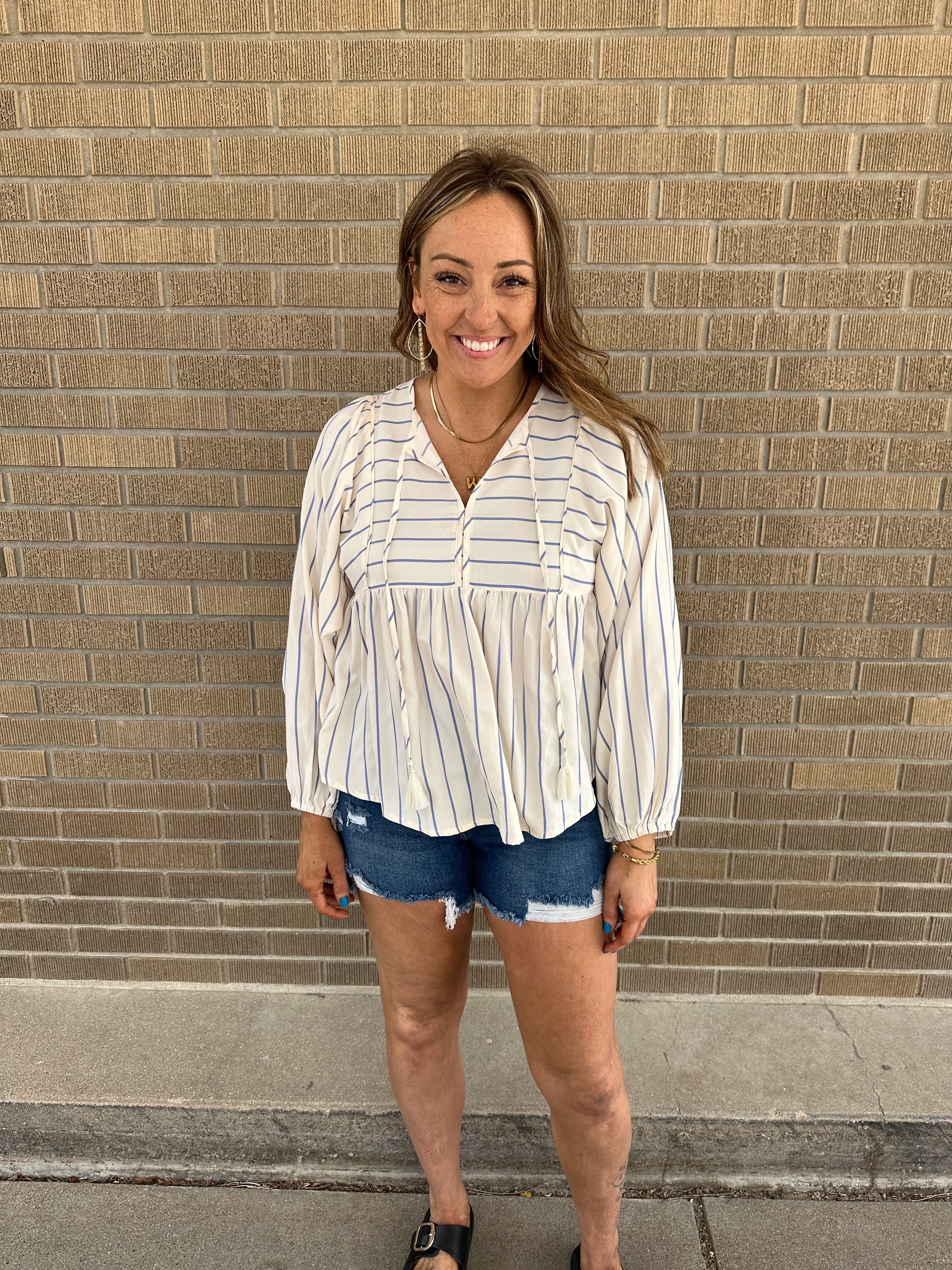 Babydoll Blue Stripe Blouse