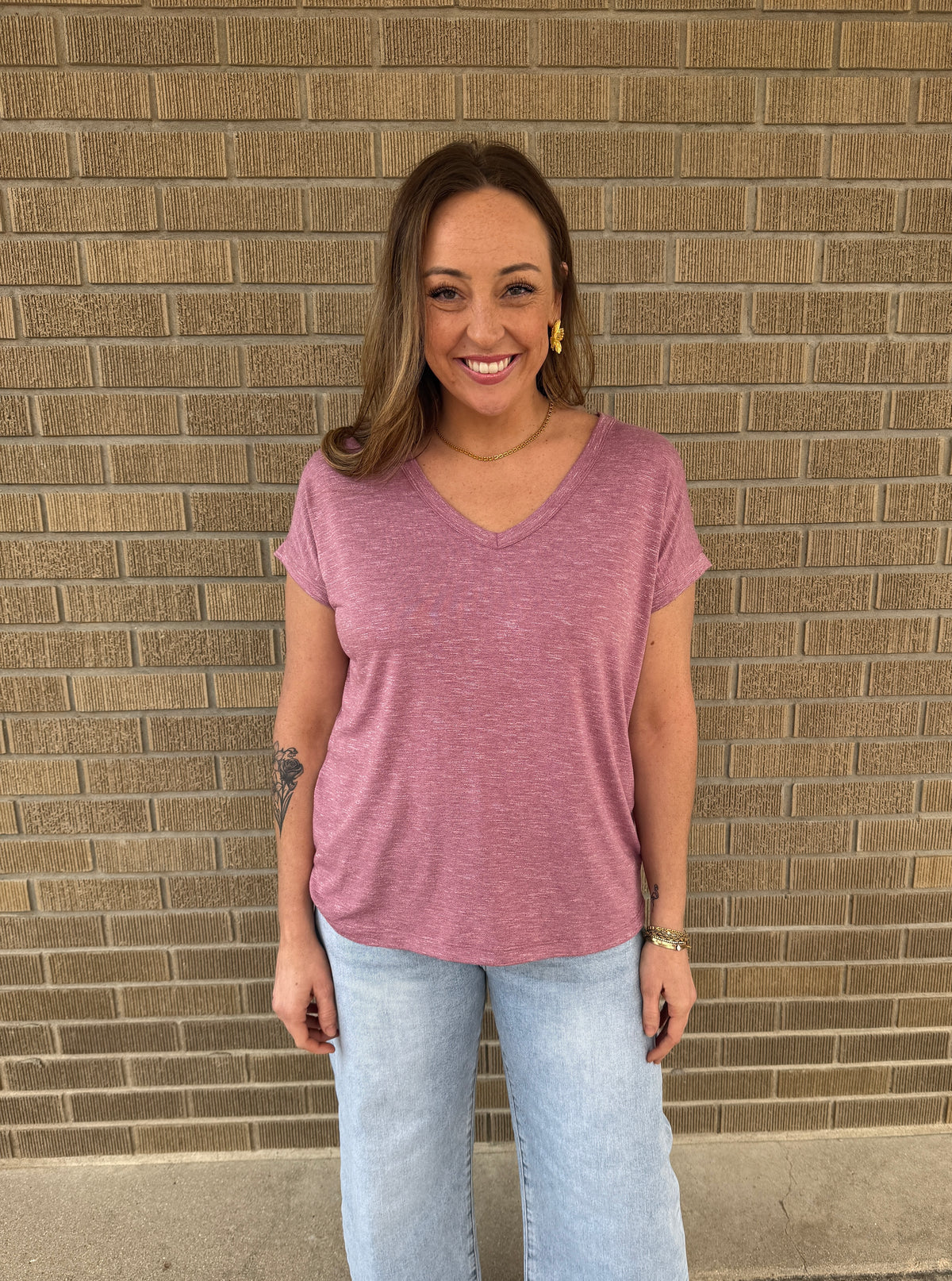 Mauve V Neck Tee