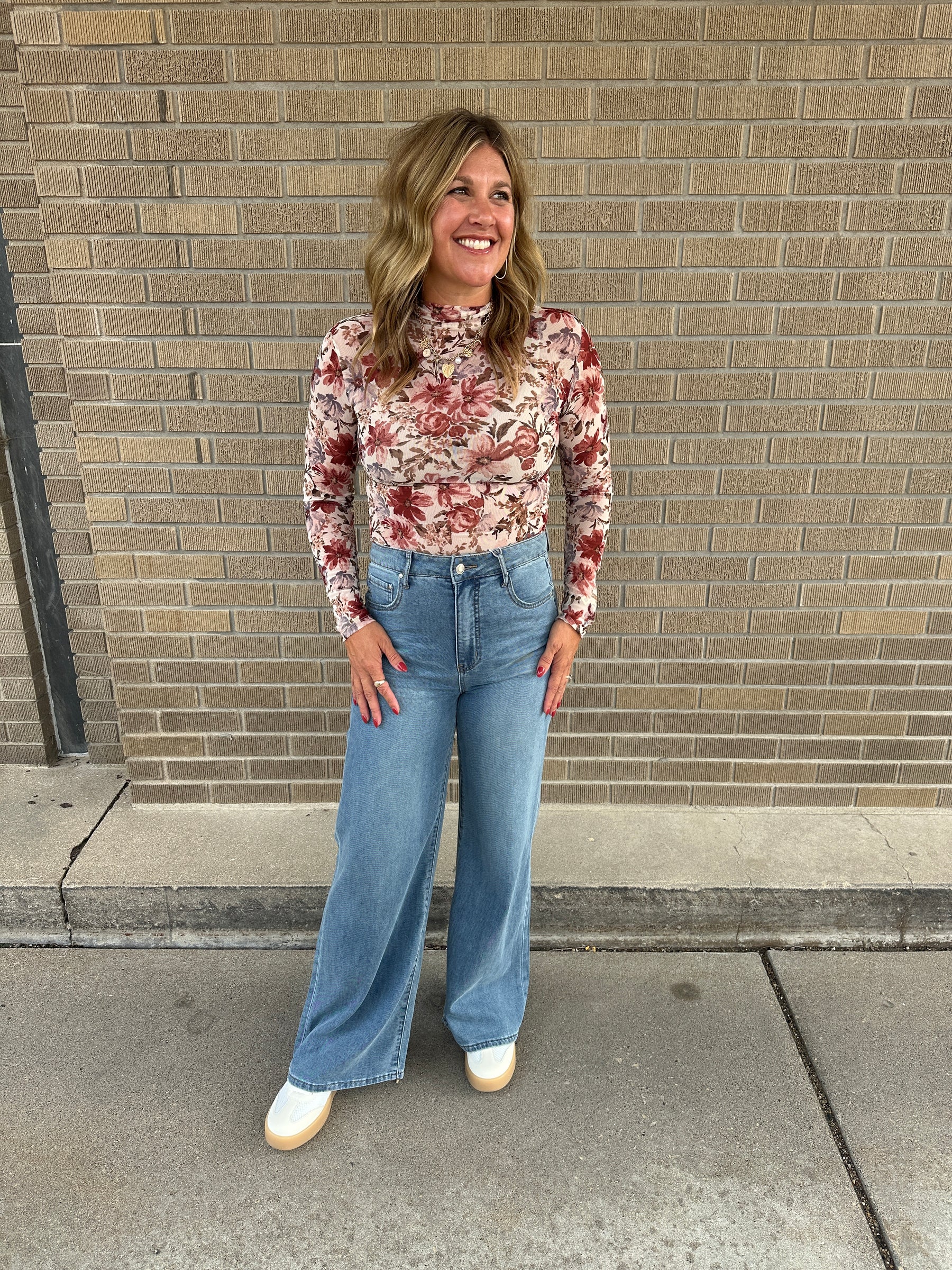 Floral Mesh Top - Cream