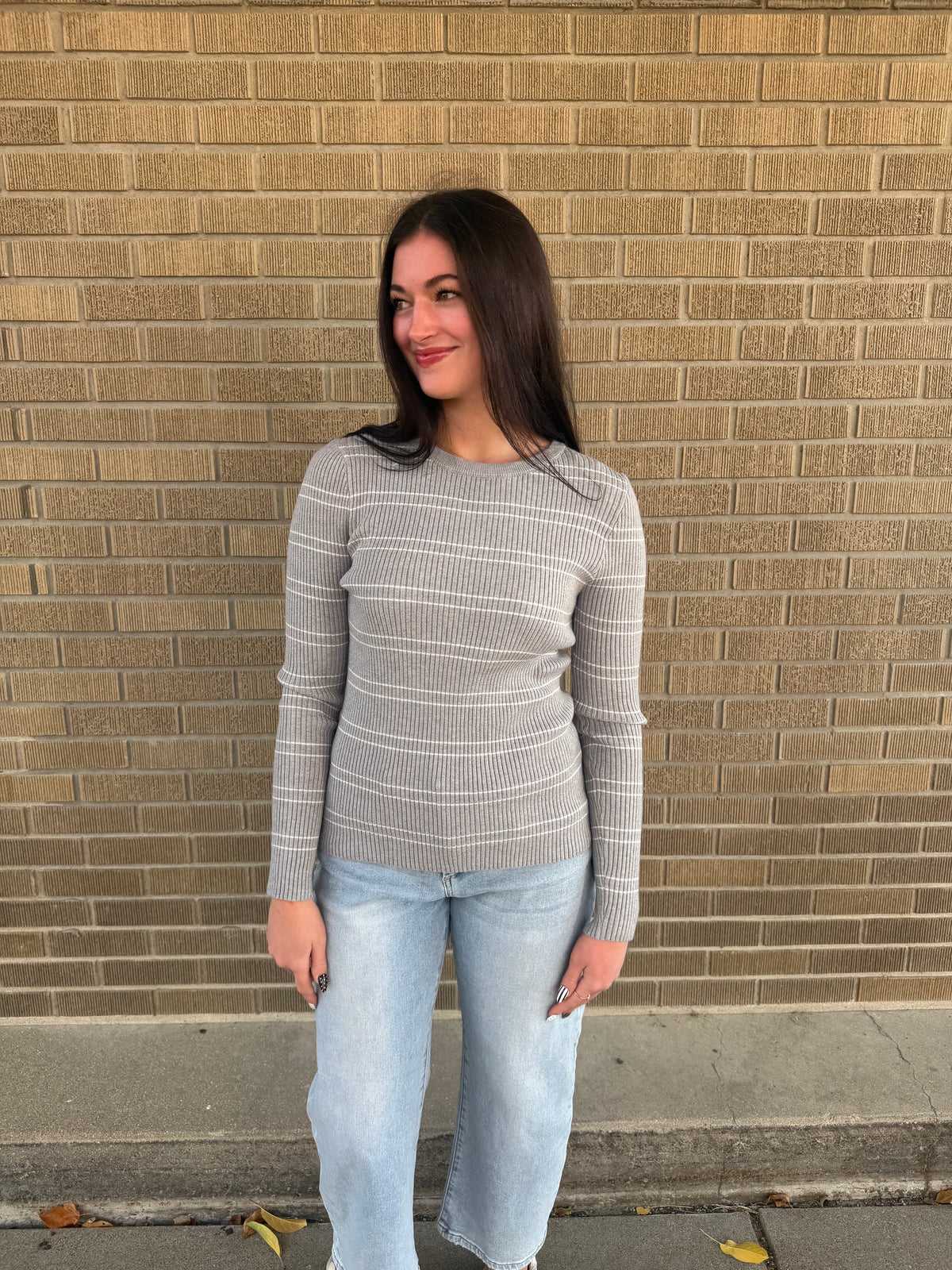Gray Ribbed Stripe Sweater